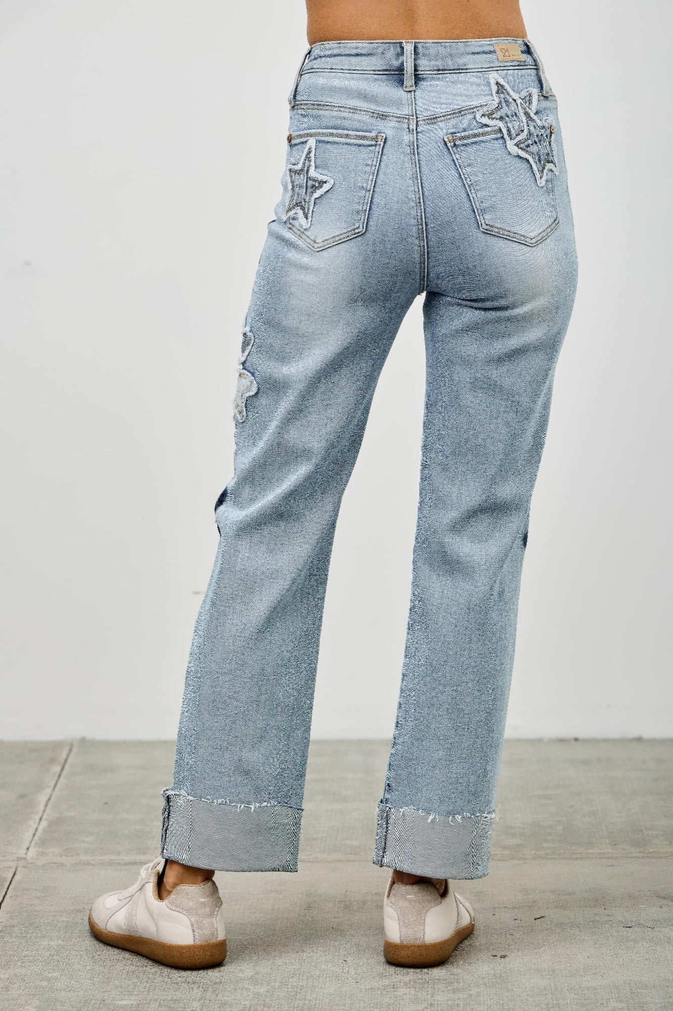 High Rise Star & Heart Patched Dad Jean W/stretch Saige Jeans