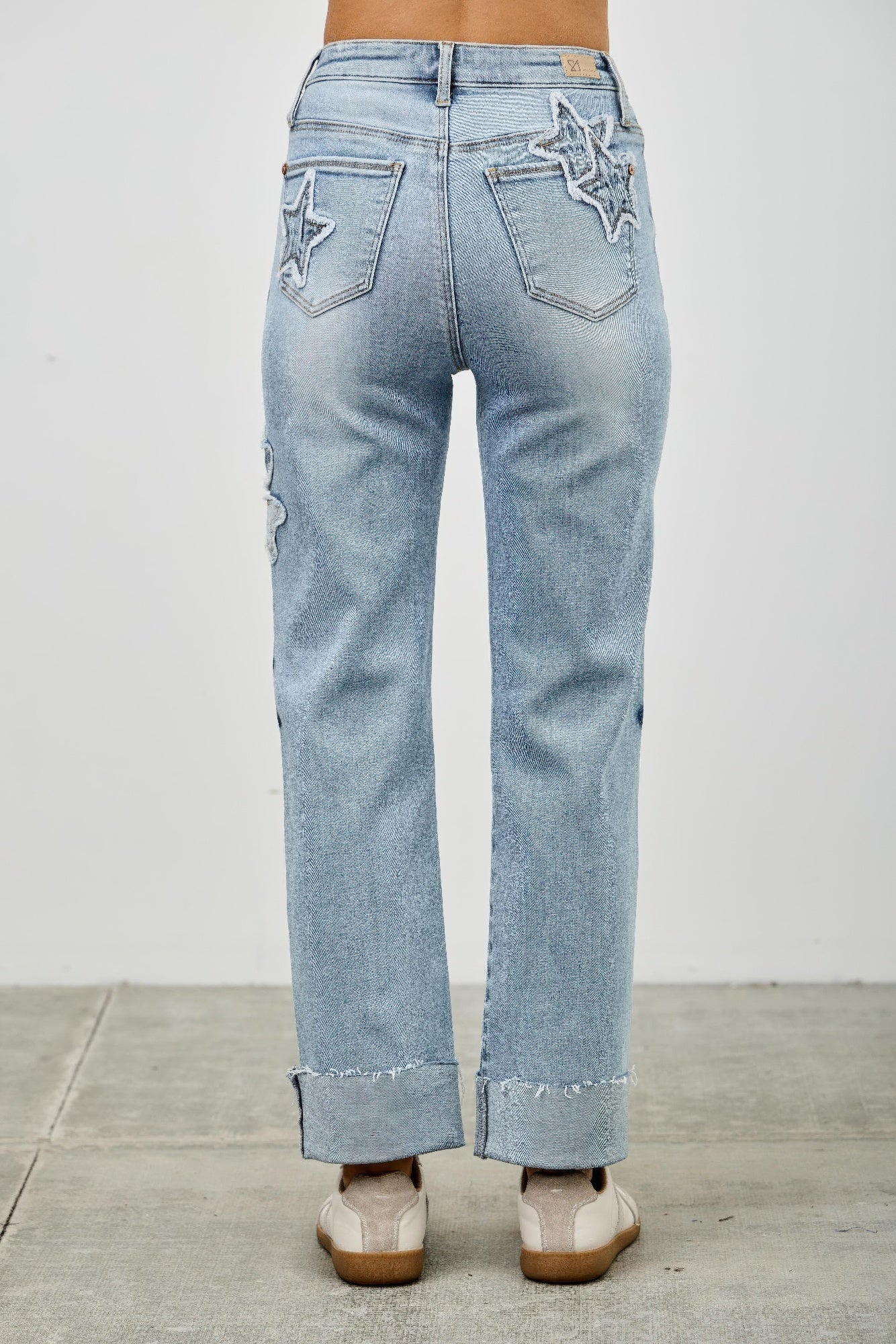 High Rise Star & Heart Patched Dad Jean W/stretch Saige Jeans