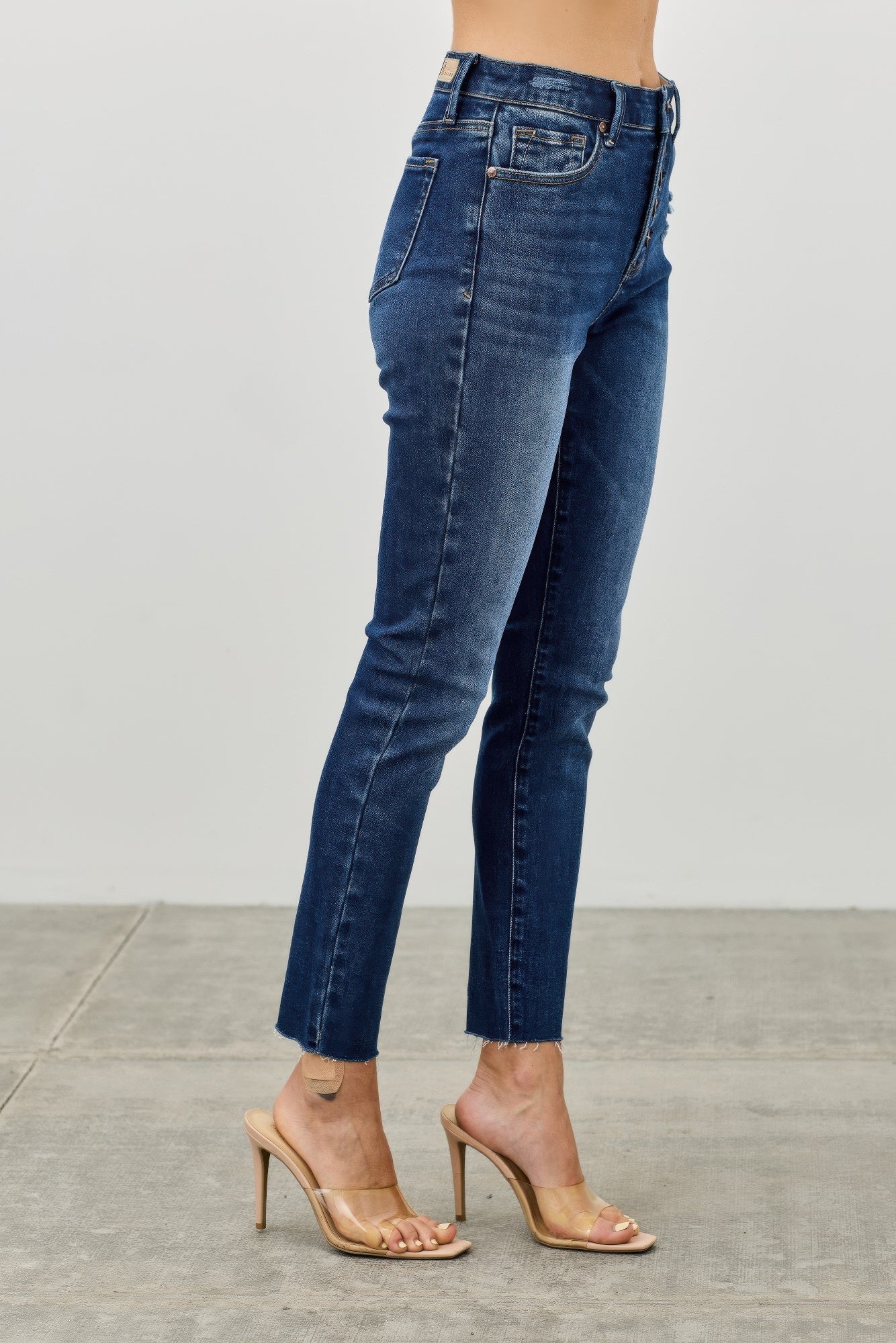 High Rise Ankle Skinny Jeans With Button Fly Saige Jeans
