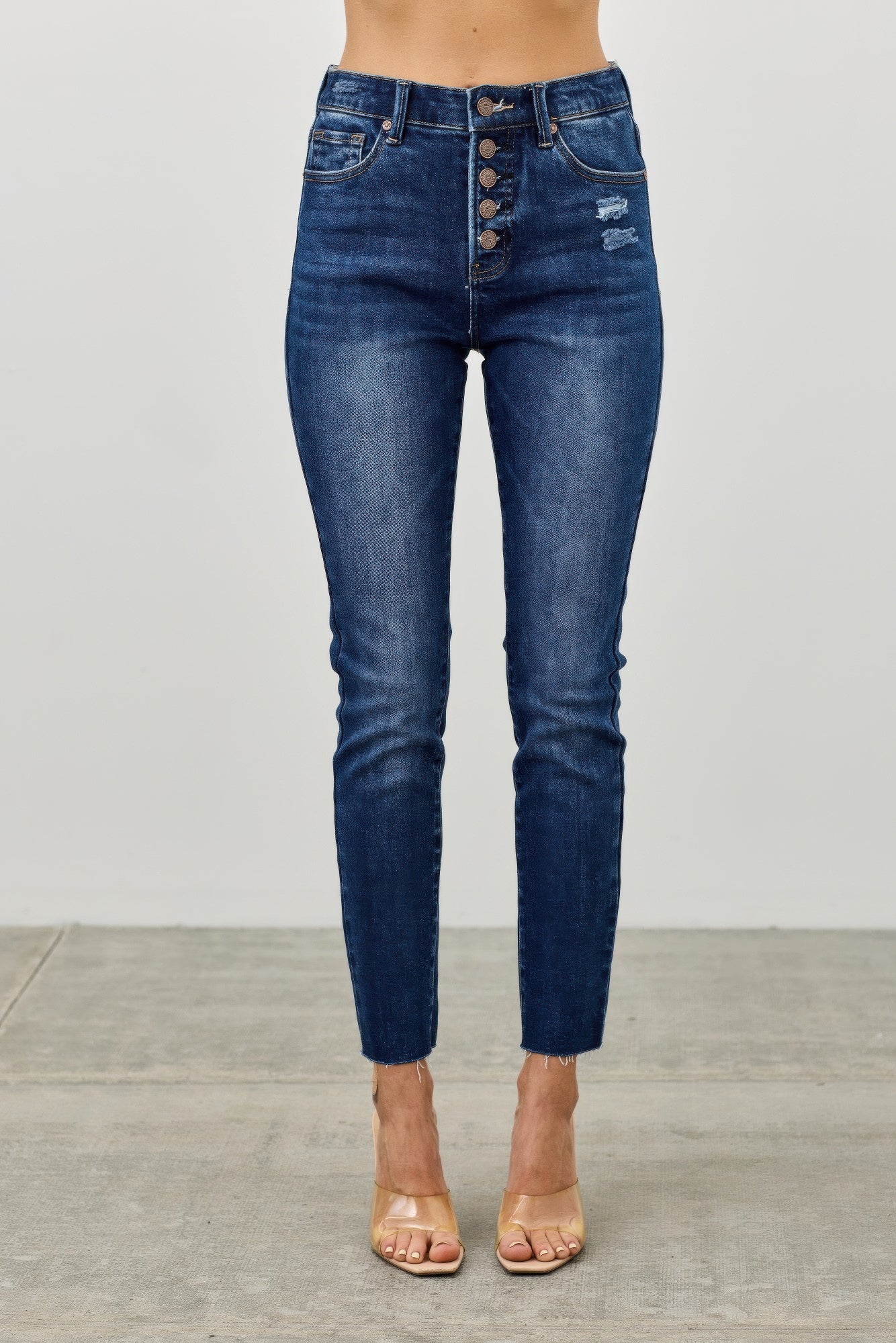 High Rise Ankle Skinny Jeans With Button Fly Saige Jeans