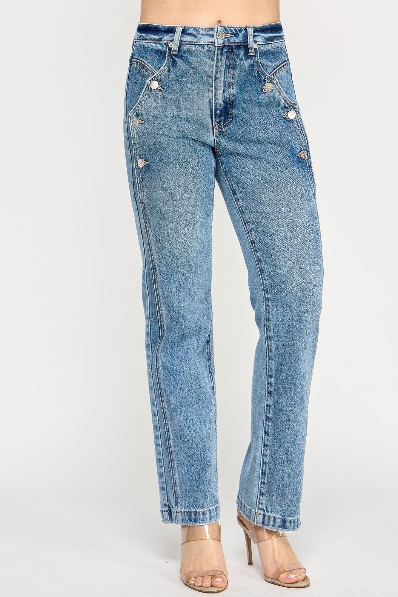 High Rise Dad Jean With Scallop Pocket Saige Jeans