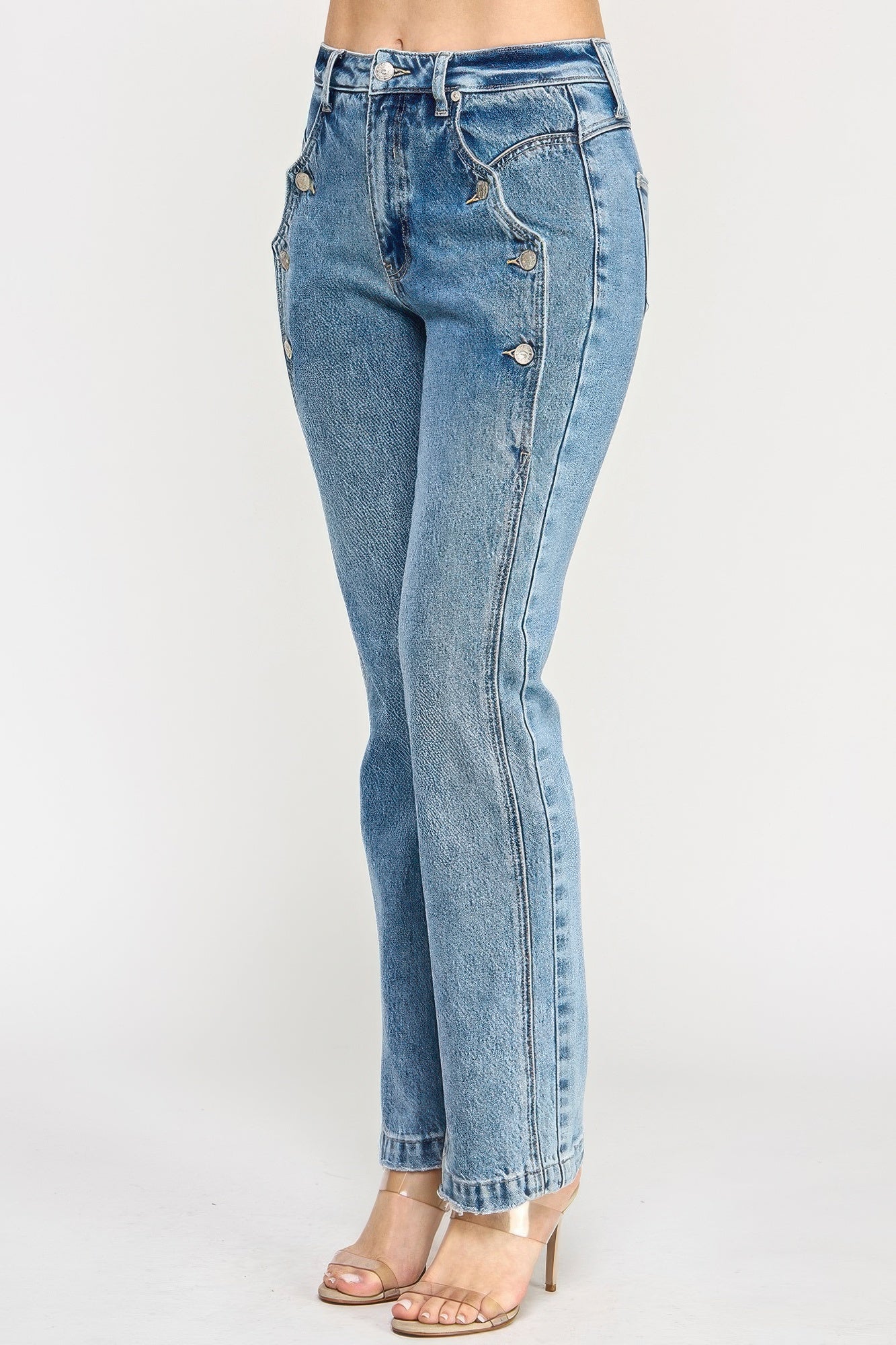 High Rise Dad Jean With Scallop Pocket Saige Jeans