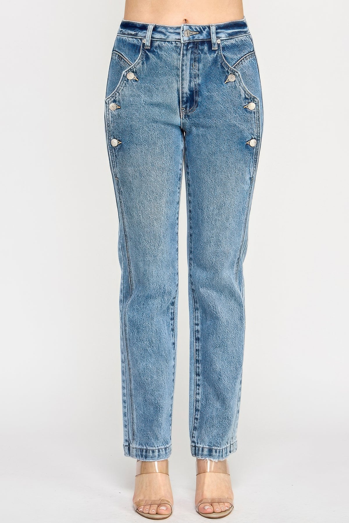 High Rise Dad Jean With Scallop Pocket Saige Jeans 0