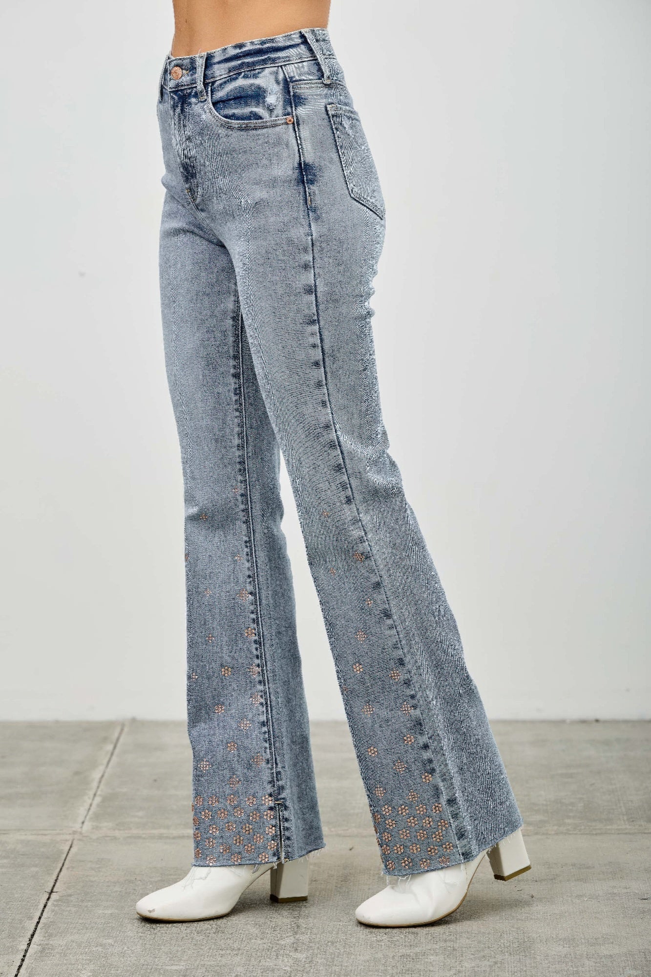 High Rise Kick Flare Jeans With Rhinestone Saige Jeans