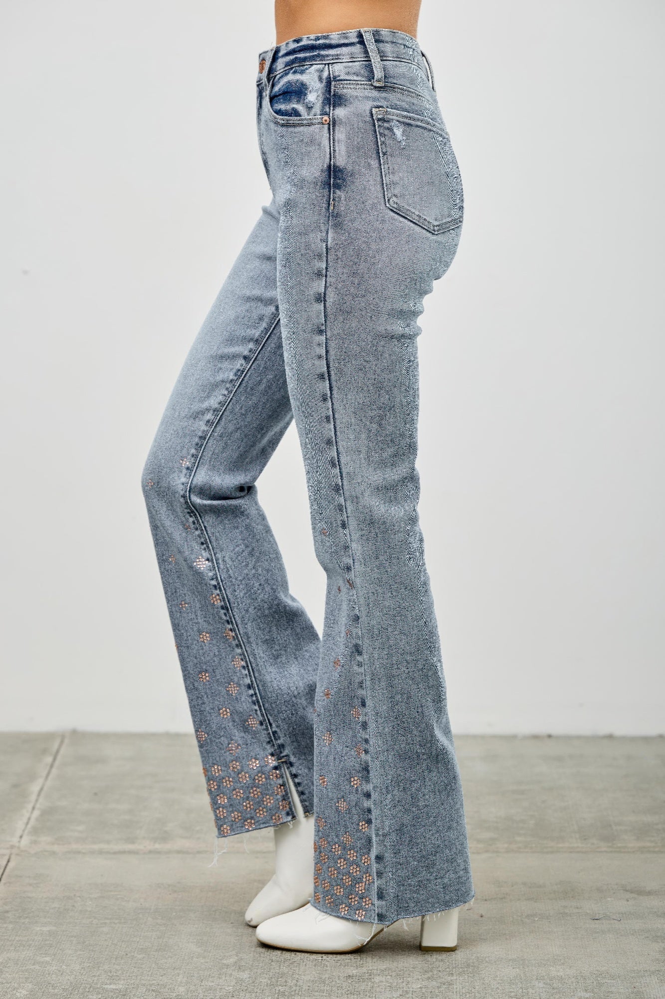 High Rise Kick Flare Jeans With Rhinestone Saige Jeans