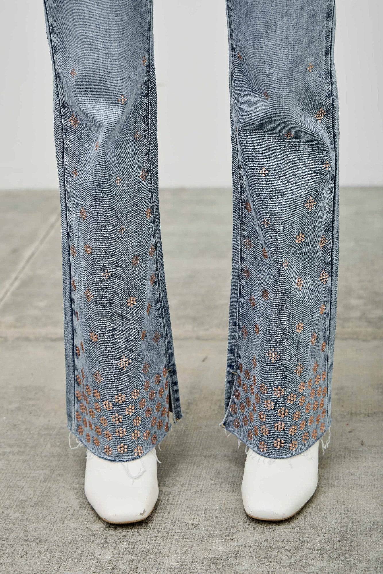 High Rise Kick Flare Jeans With Rhinestone Saige Jeans