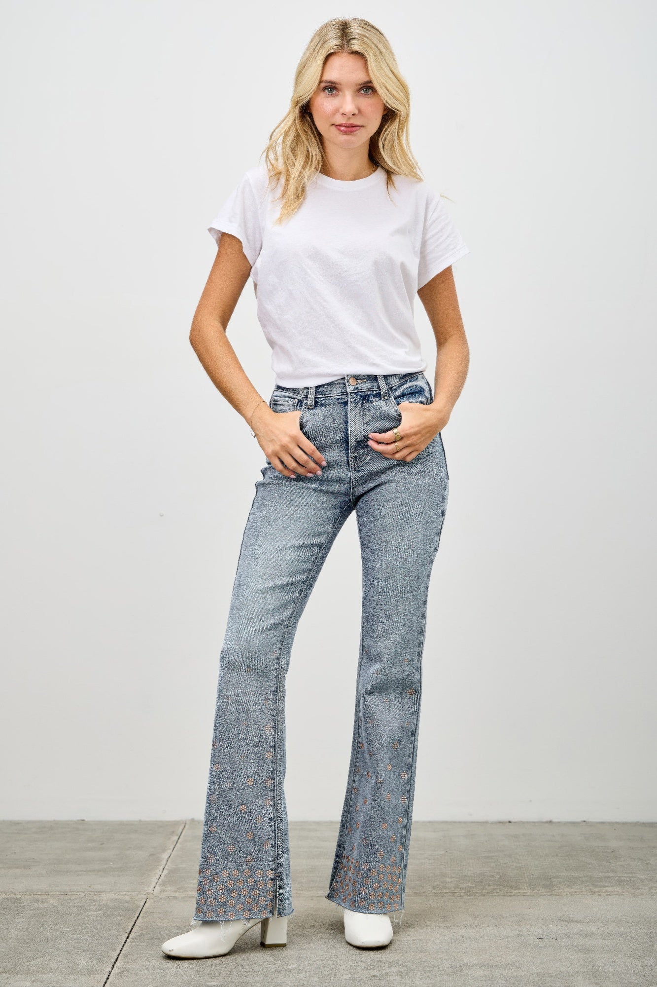 High Rise Kick Flare Jeans With Rhinestone Saige Jeans