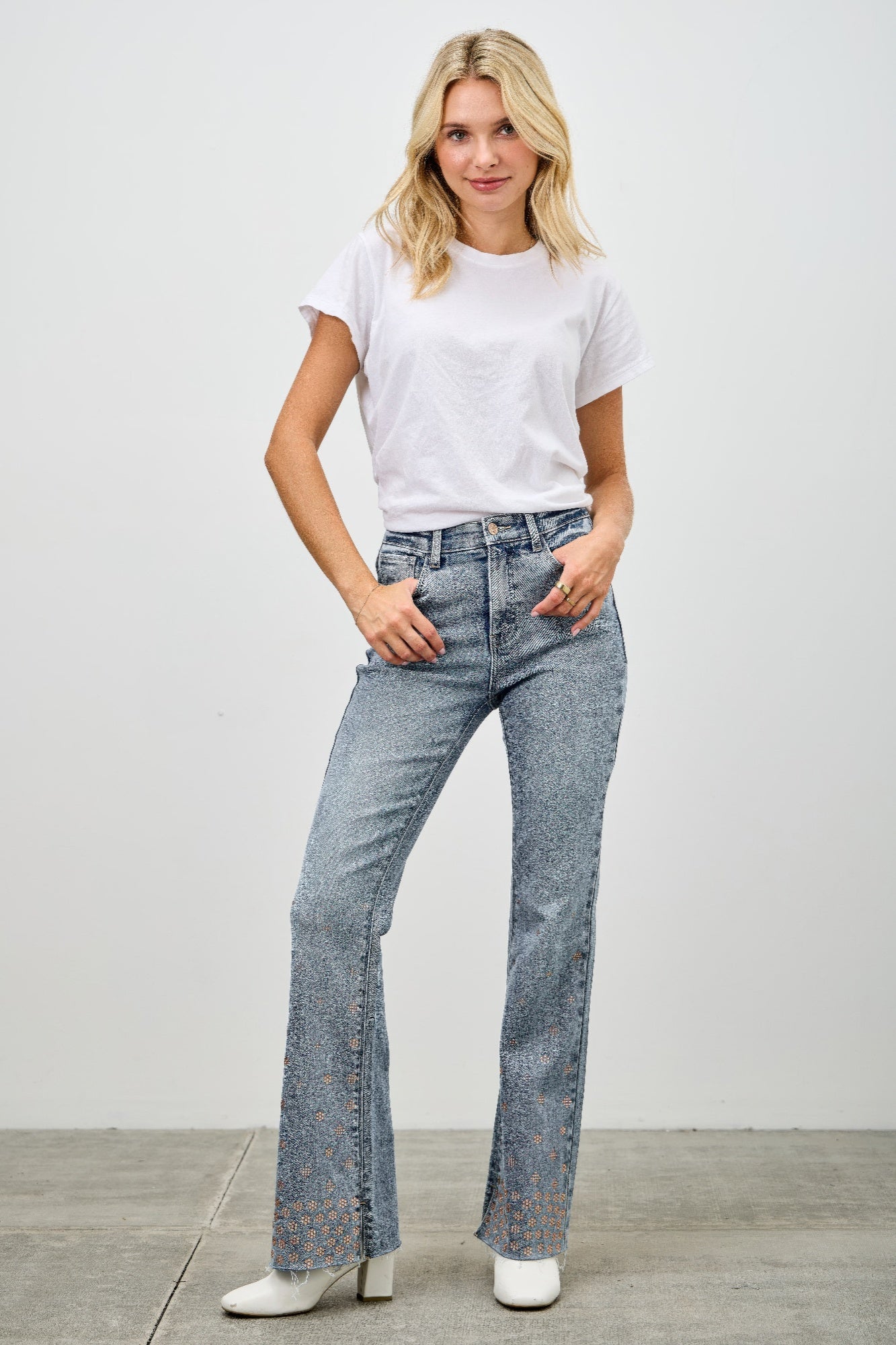 High Rise Kick Flare Jeans With Rhinestone Saige Jeans