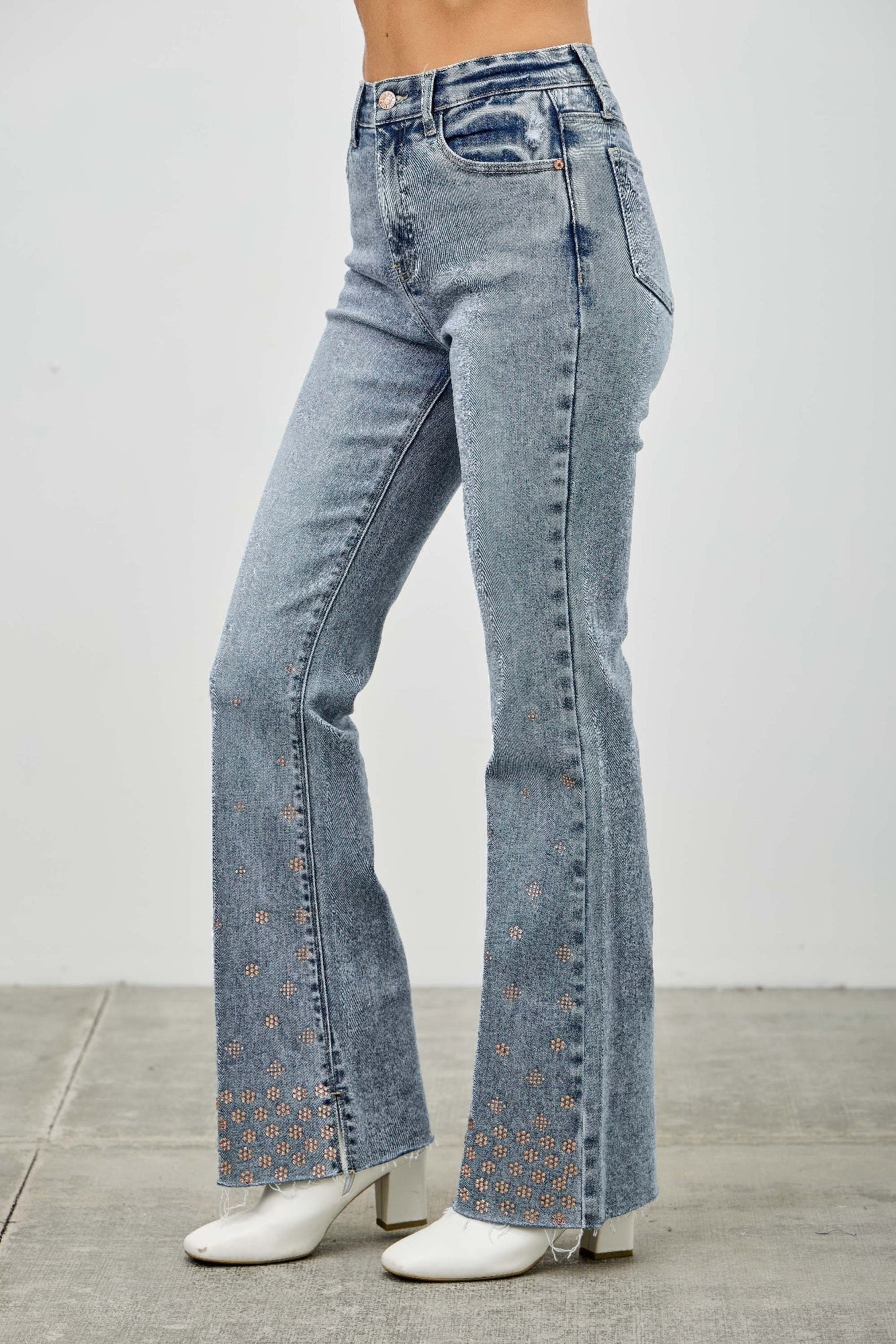 High Rise Kick Flare Jeans With Rhinestone Saige Jeans