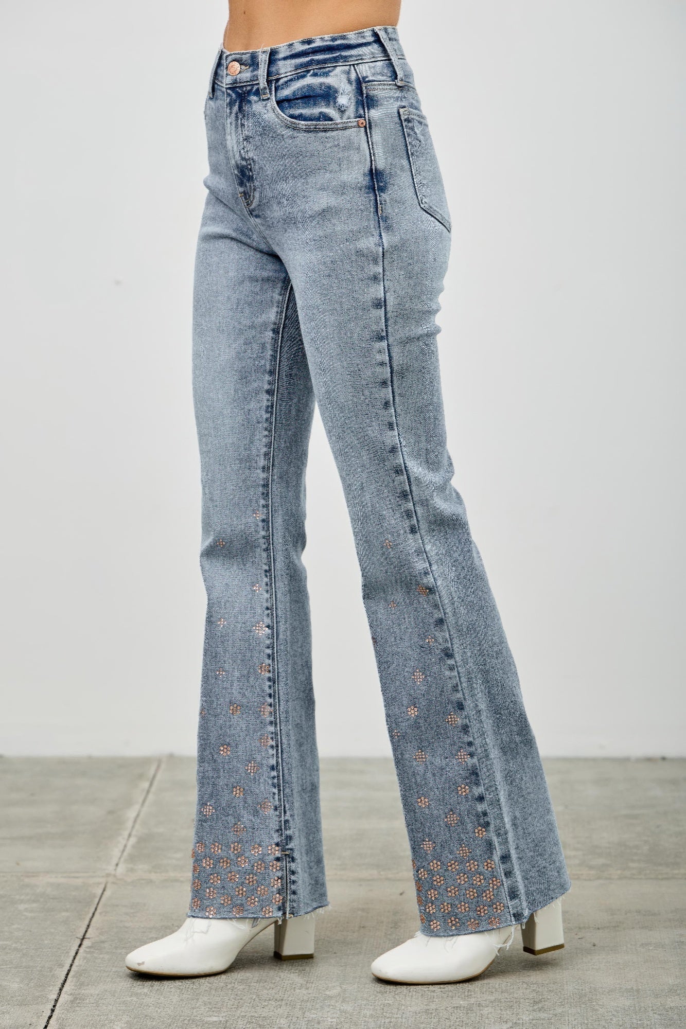 High Rise Kick Flare Jeans With Rhinestone Saige Jeans