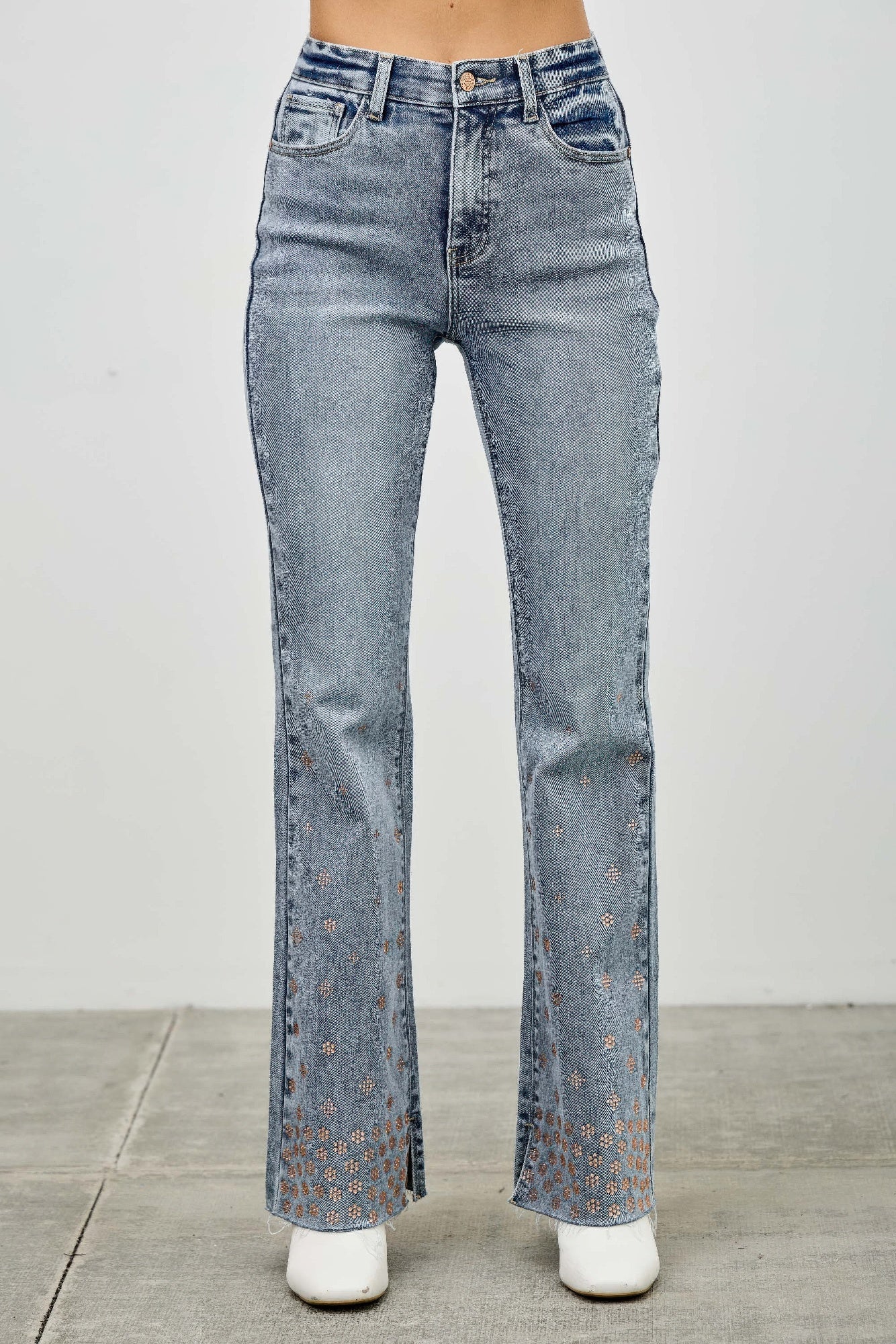 High Rise Kick Flare Jeans With Rhinestone Saige Jeans 0