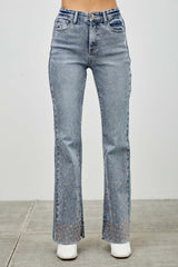 High Rise Kick Flare Jeans With Rhinestone Saige Jeans 0