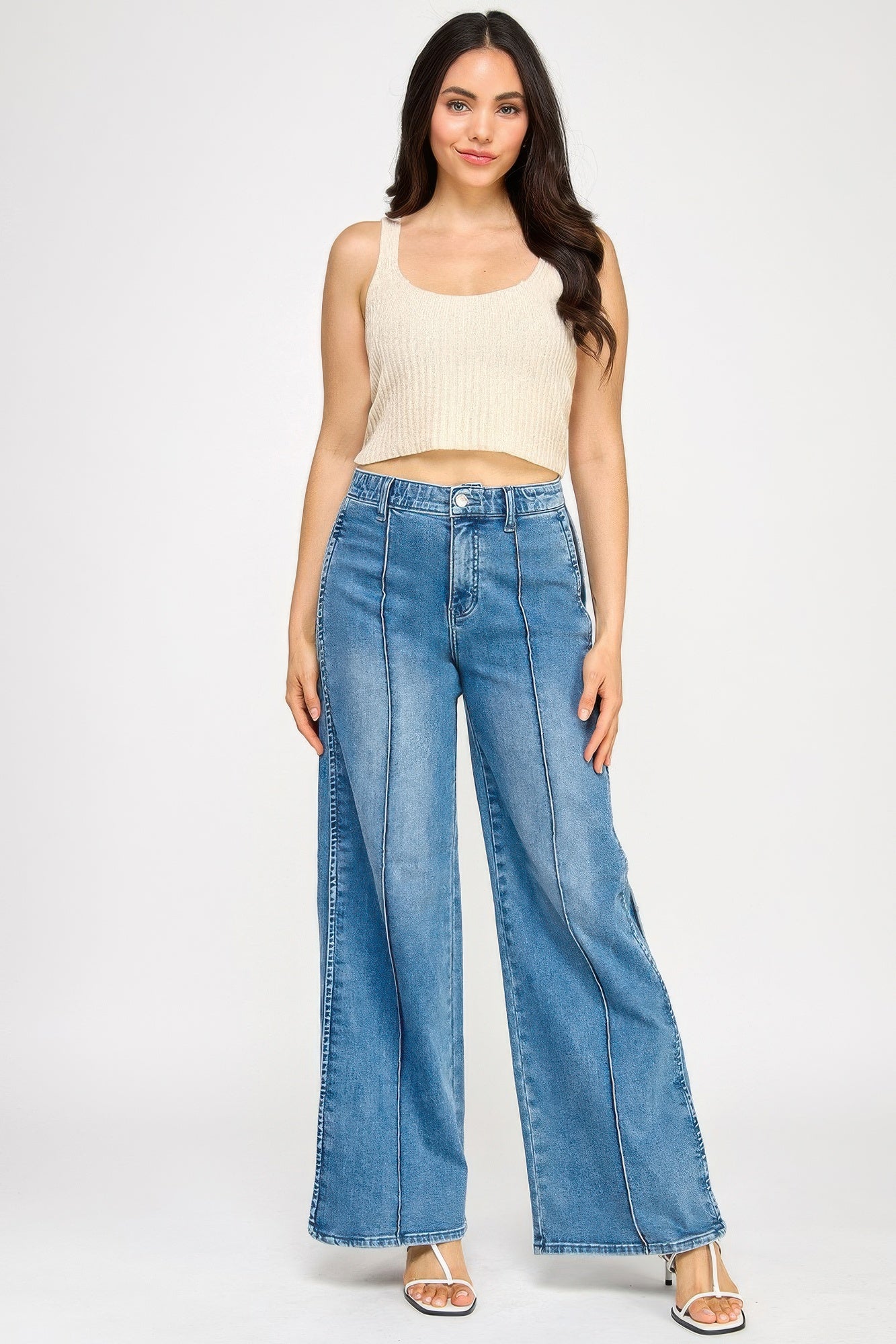 High Rise Wide Leg Jeans With Tummy Control Saige Jeans