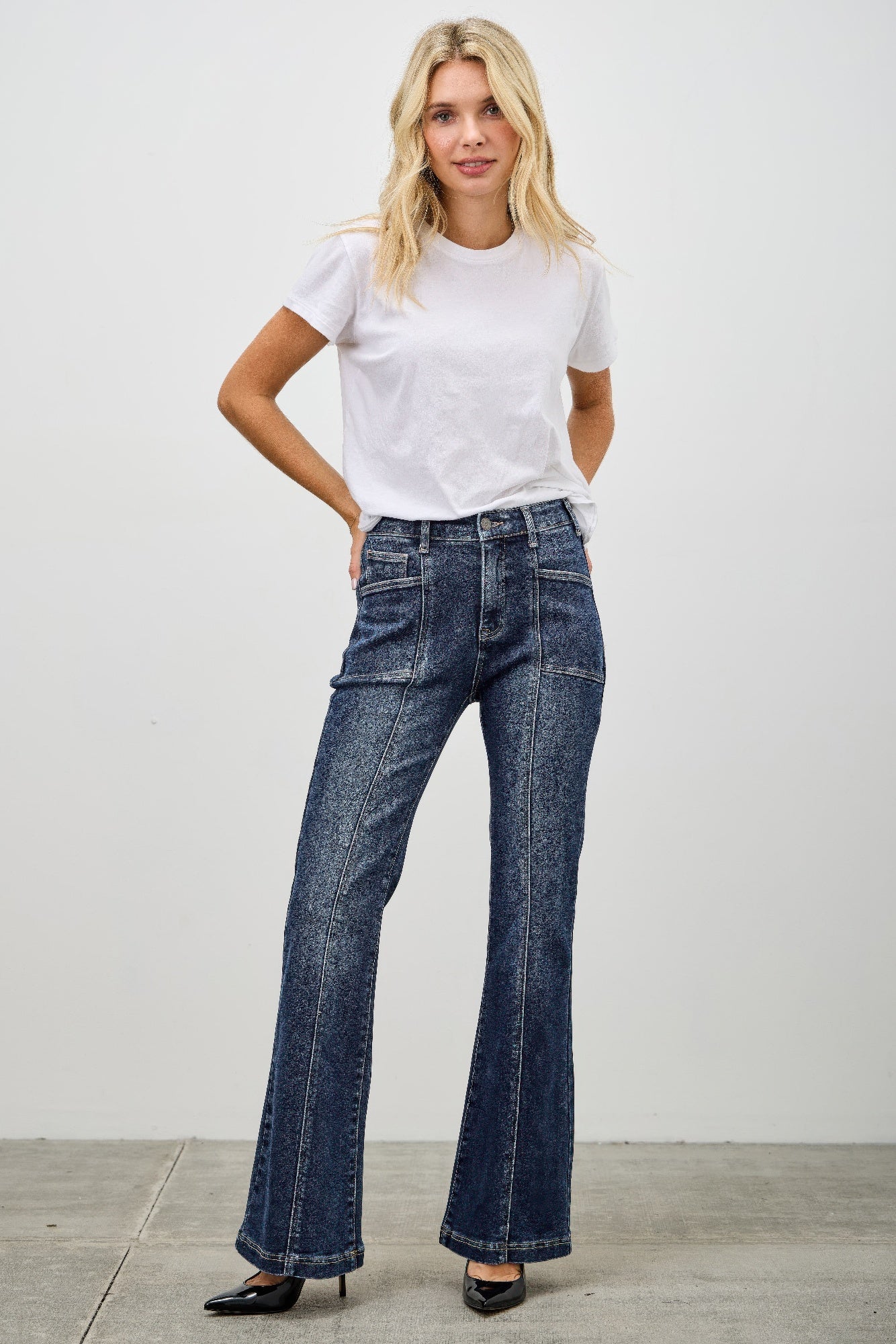 High Rise Boot Cut Jeans With Seam Detail Saige Jeans