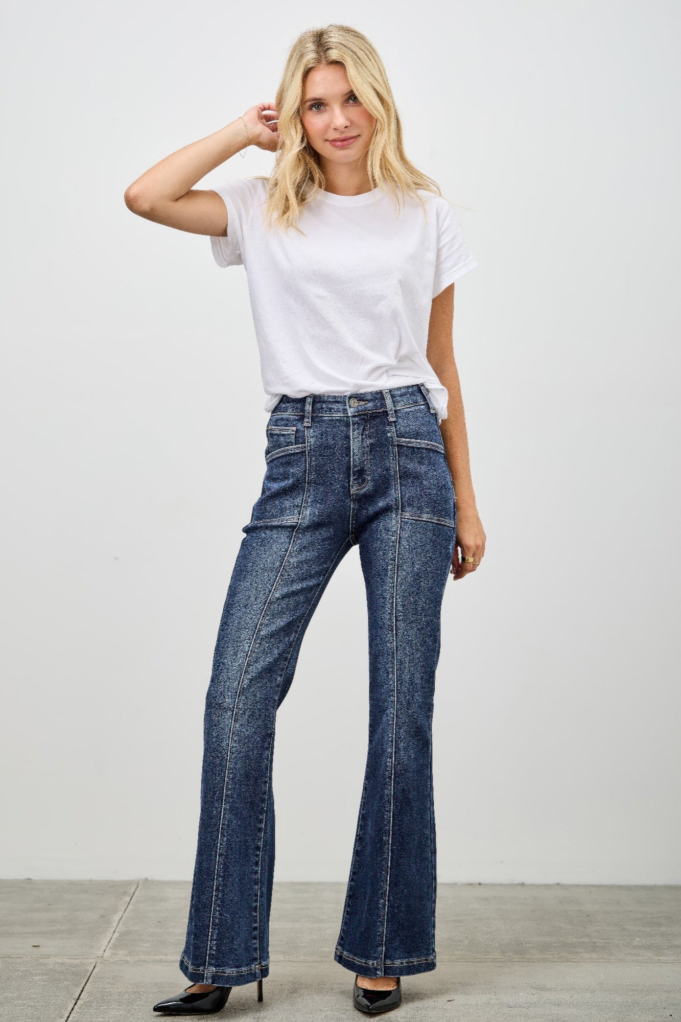 High Rise Boot Cut Jeans With Seam Detail Saige Jeans