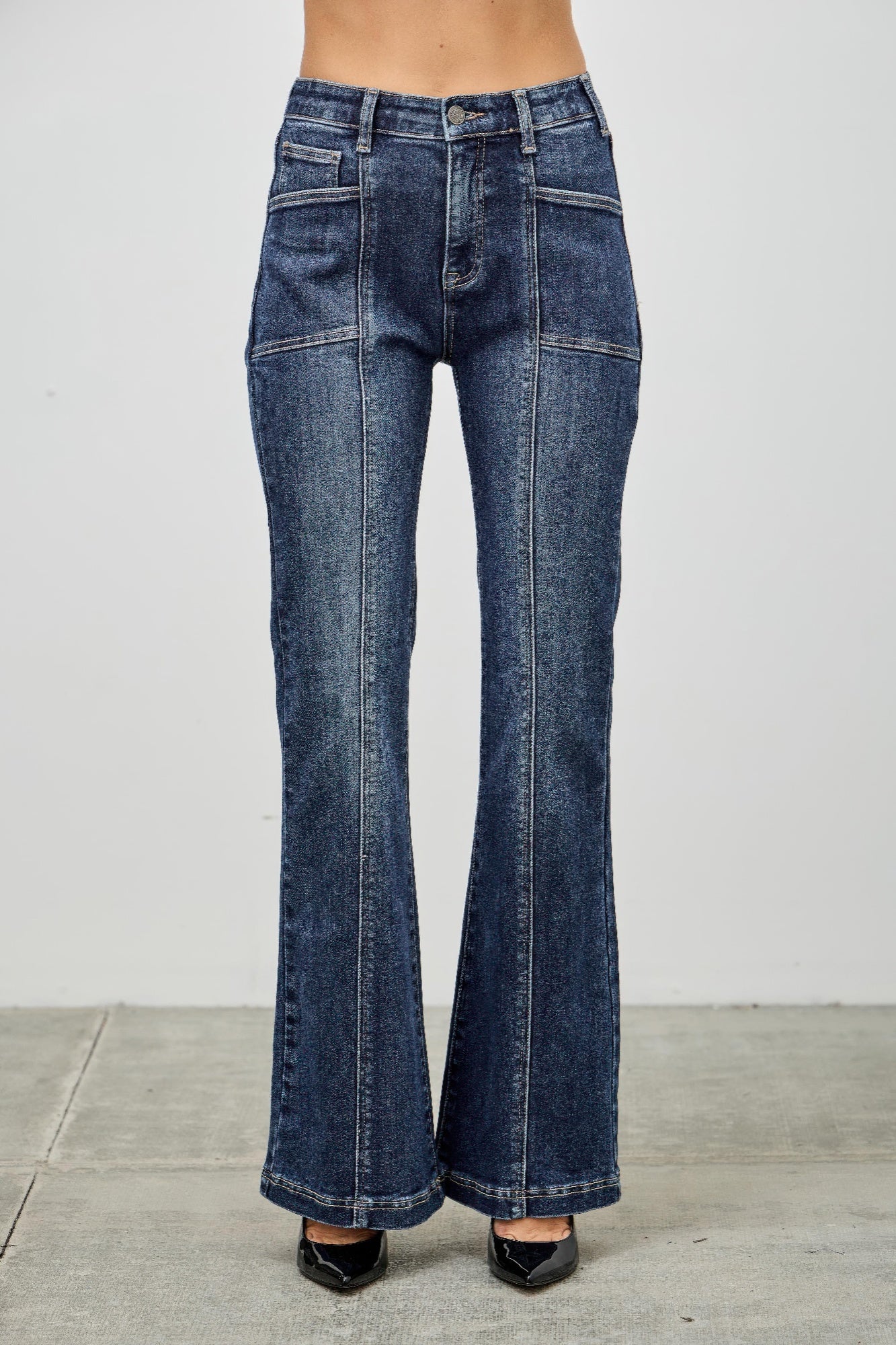 High Rise Boot Cut Jeans With Seam Detail Saige Jeans