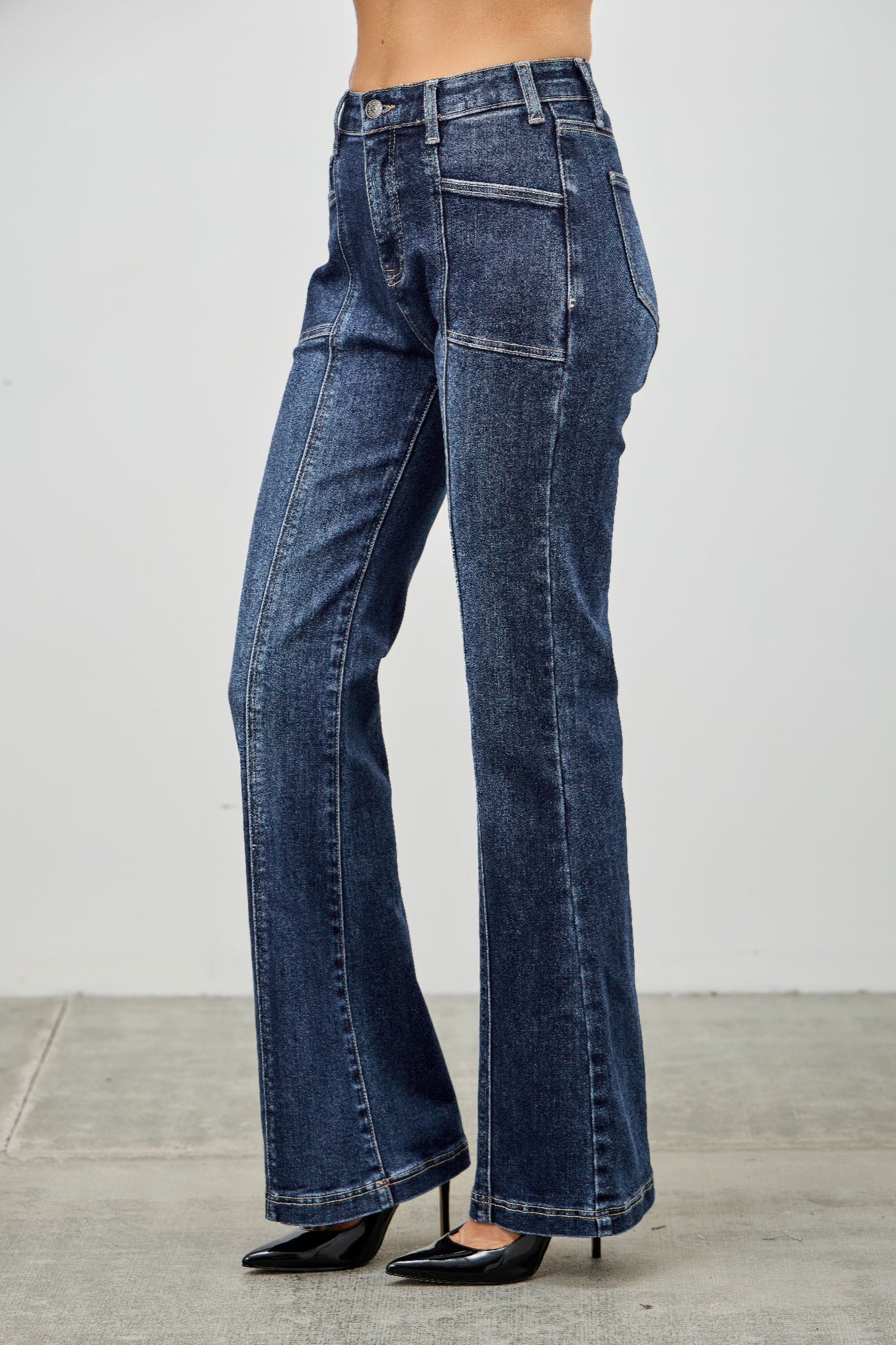 High Rise Boot Cut Jeans With Seam Detail Saige Jeans
