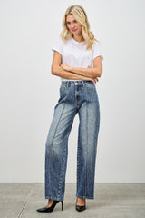Mid Rise Straight Jeans With Pintuck Saige Jeans