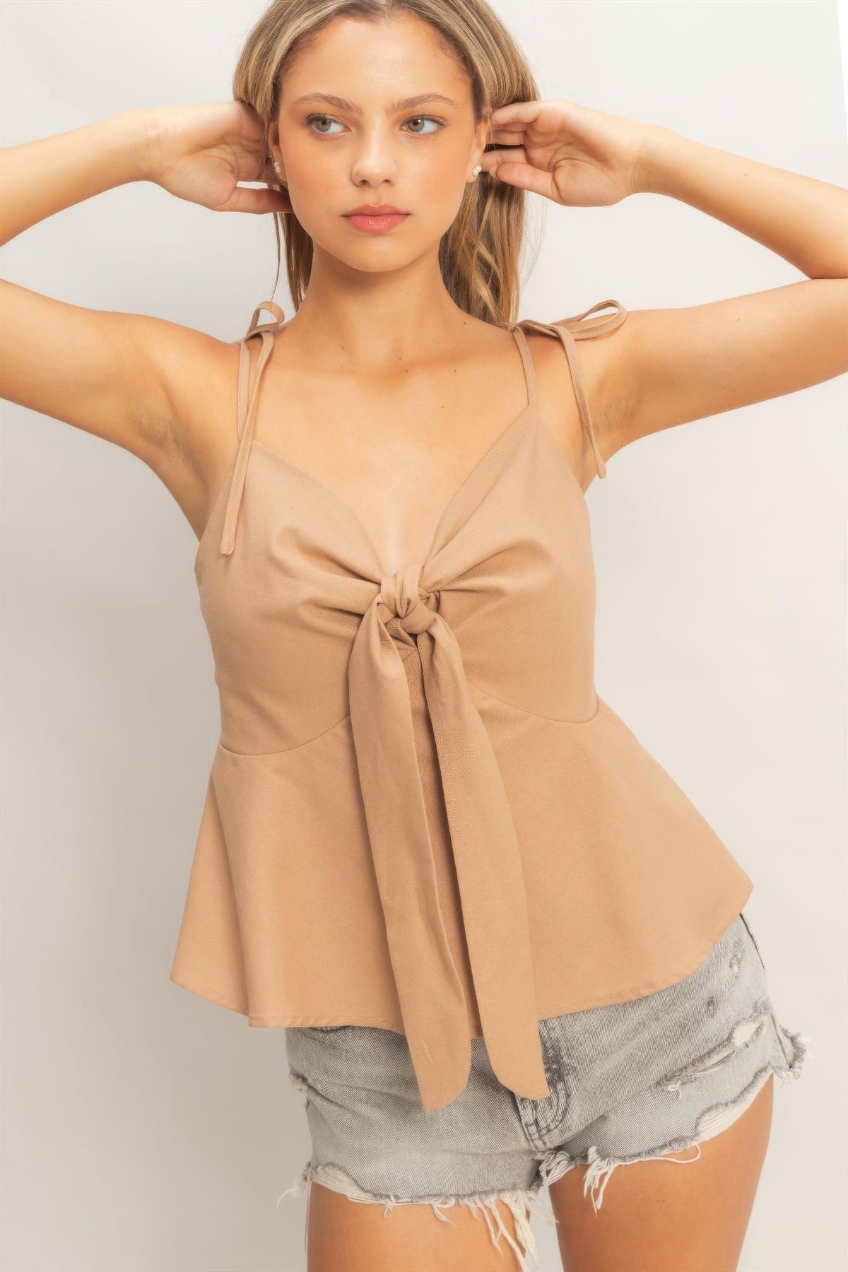Tie Front Spaghetti Strap Top - Taupe HYFVE S