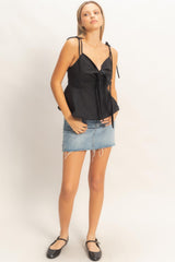 Tie Front Spaghetti Strap Top - Black HYFVE