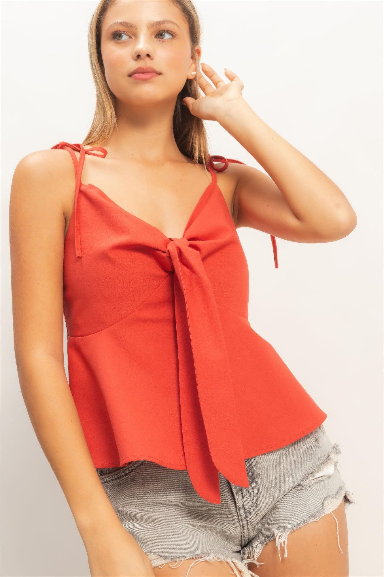 Tie Front Spaghetti Strap Top - Red HYFVE