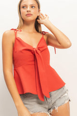 Tie Front Spaghetti Strap Top - Red HYFVE