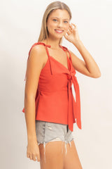 Tie Front Spaghetti Strap Top - Red HYFVE