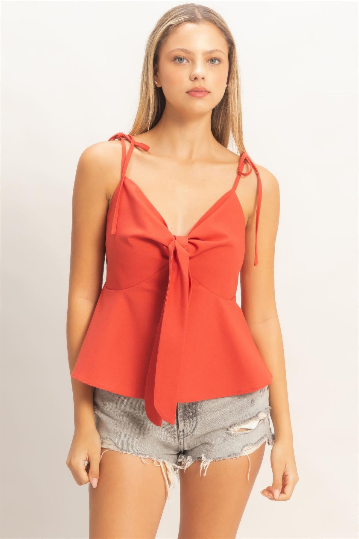 Tie Front Spaghetti Strap Top - Red HYFVE S