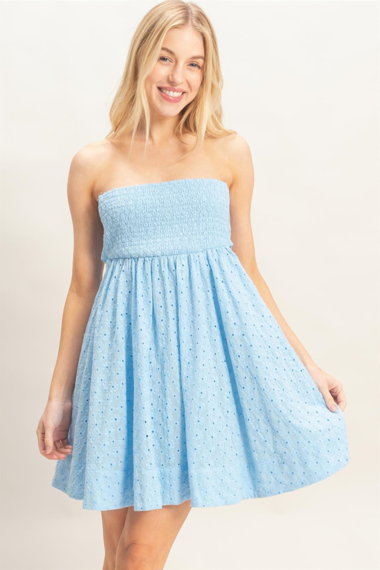 Smocked Tube Top Dress - Sky Blue HYFVE S