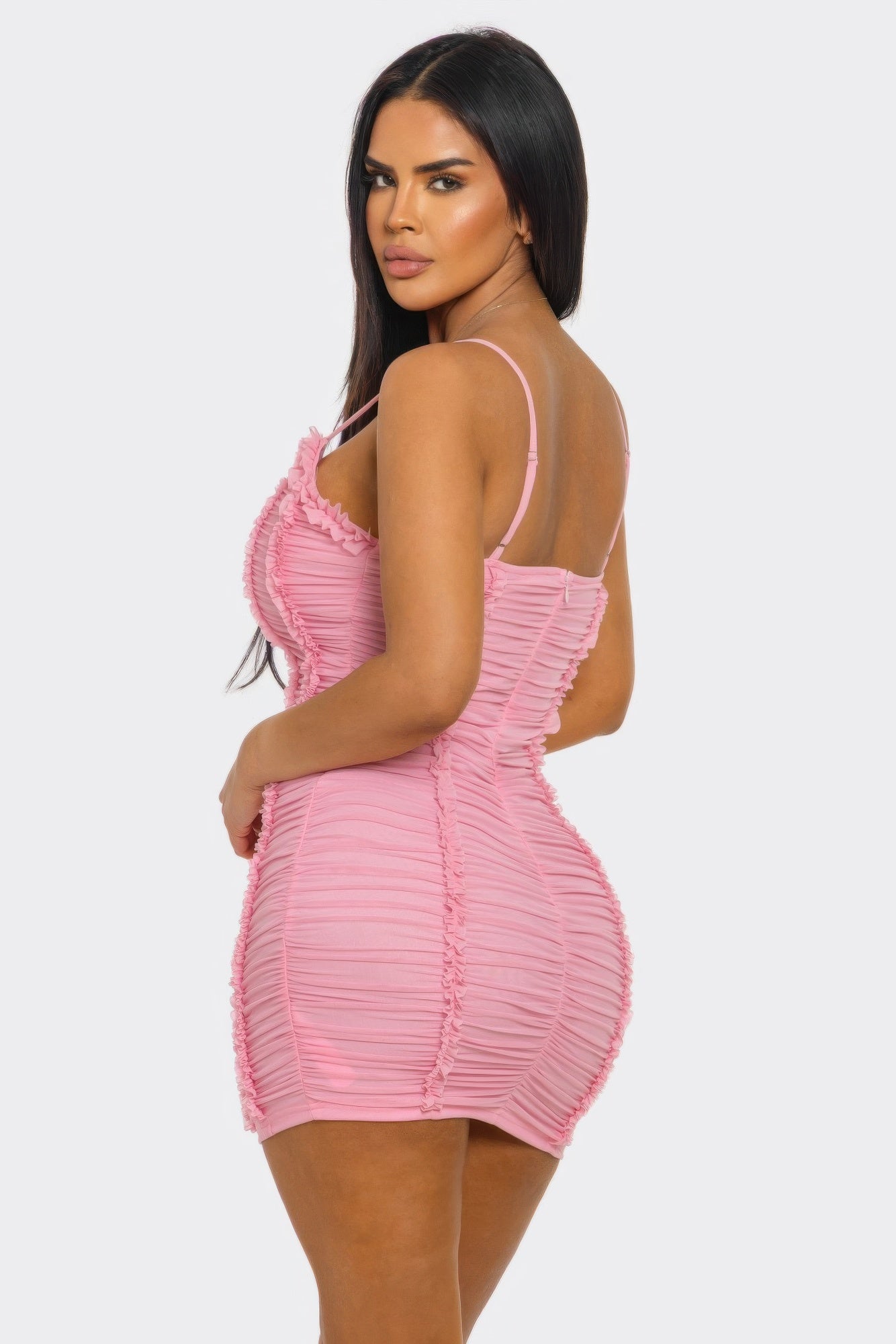 Pink Candy Crush Ruched Sweetheart Mini Dress DIOSA