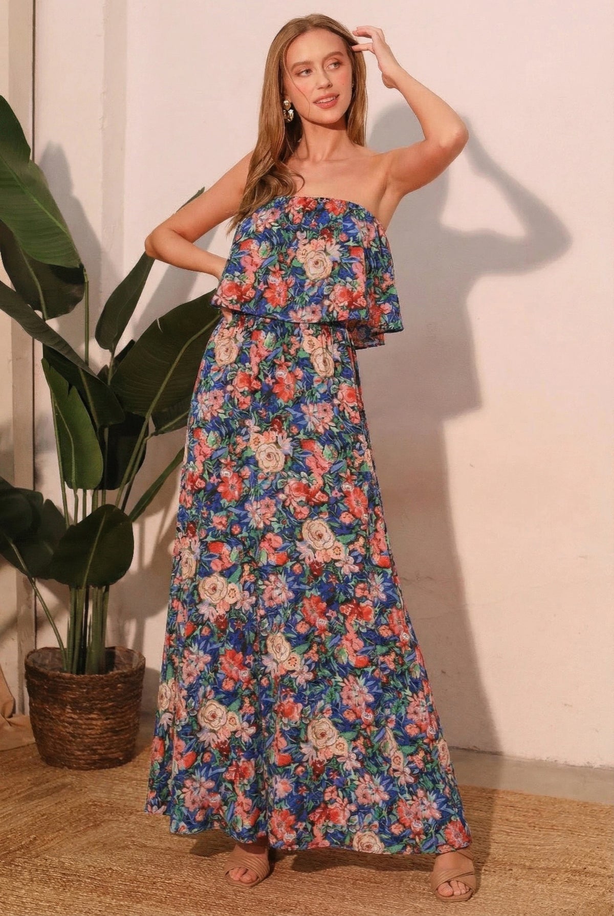 Bloom Floral Party Strapless Maxi Dress Tyche S