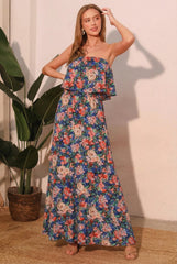 Bloom Floral Party Strapless Maxi Dress Tyche S
