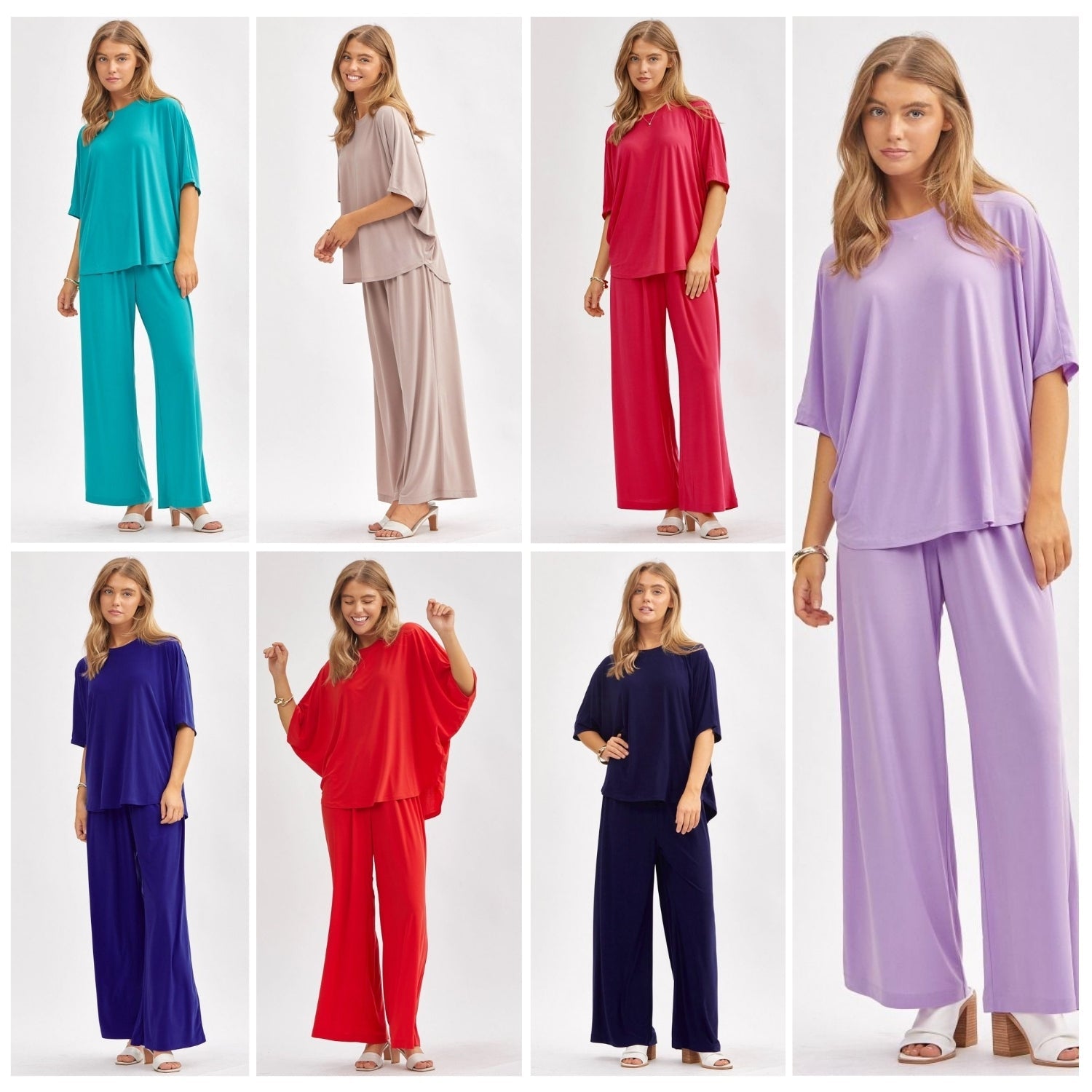Poncho Style Top & Wide Leg Pant Coastal Set Dear Scarlett