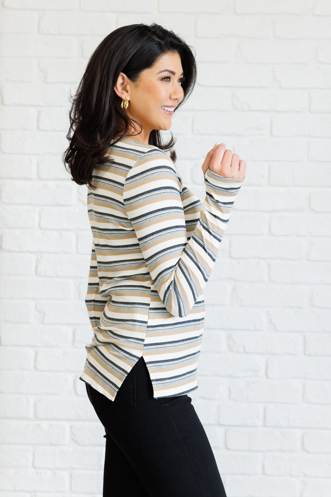 East Coast Breeze Striped Long Sleeve Top White Birch   