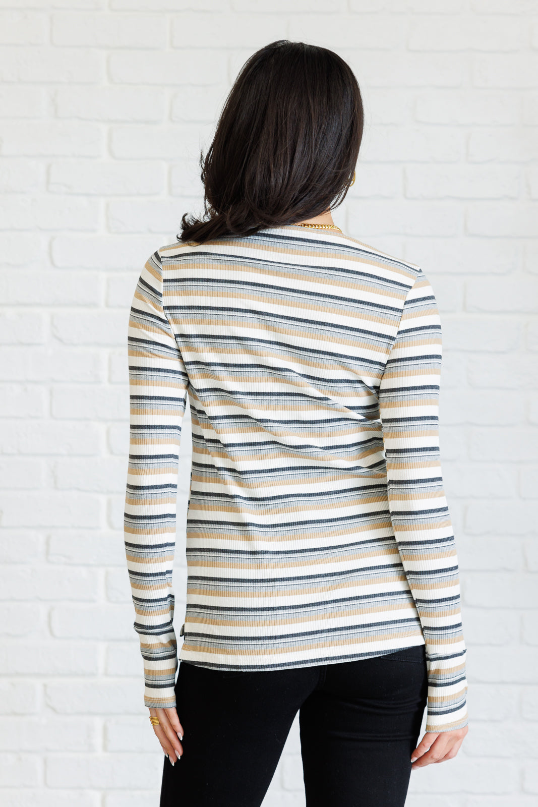 East Coast Breeze Striped Long Sleeve Top White Birch   