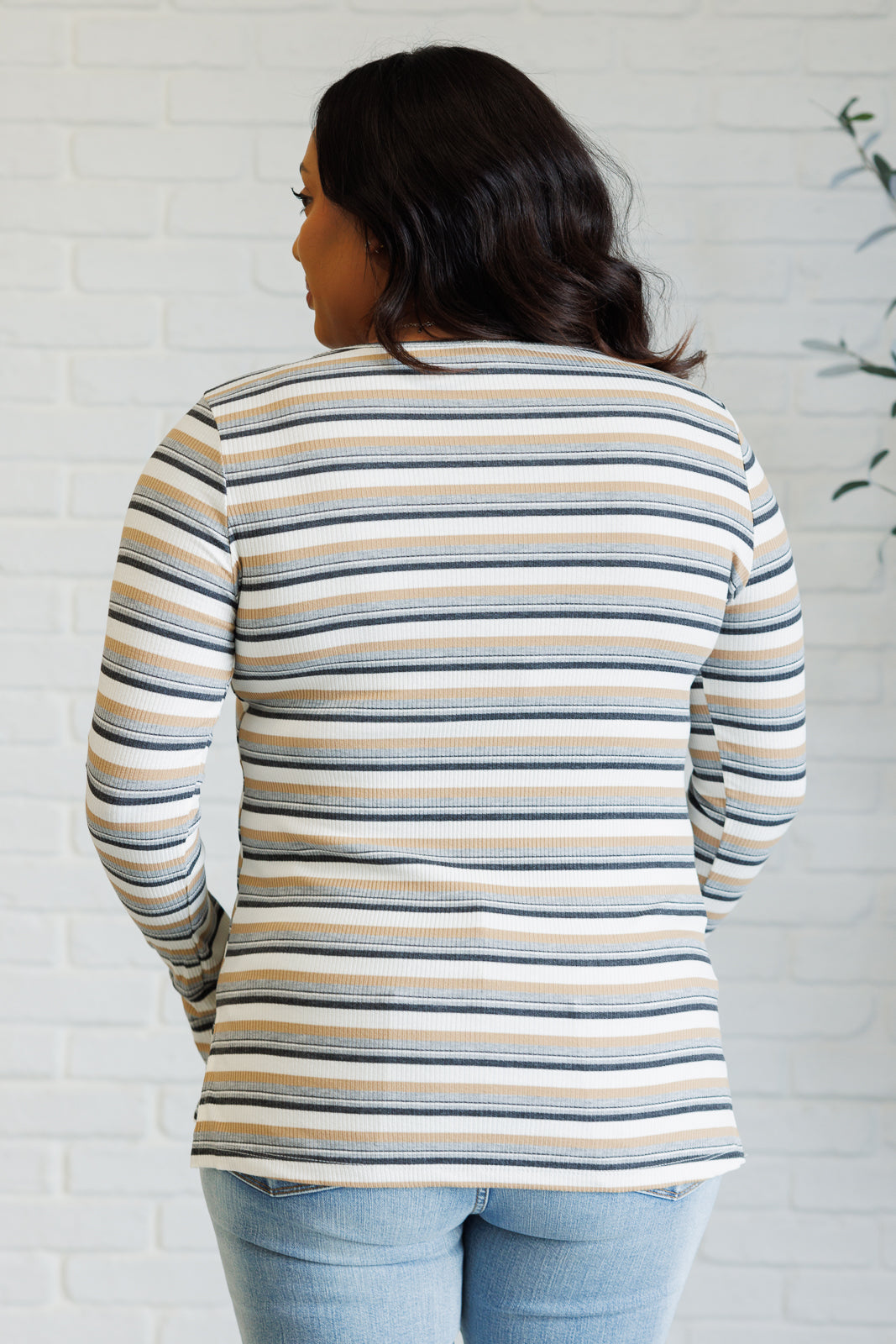 East Coast Breeze Striped Long Sleeve Top White Birch   