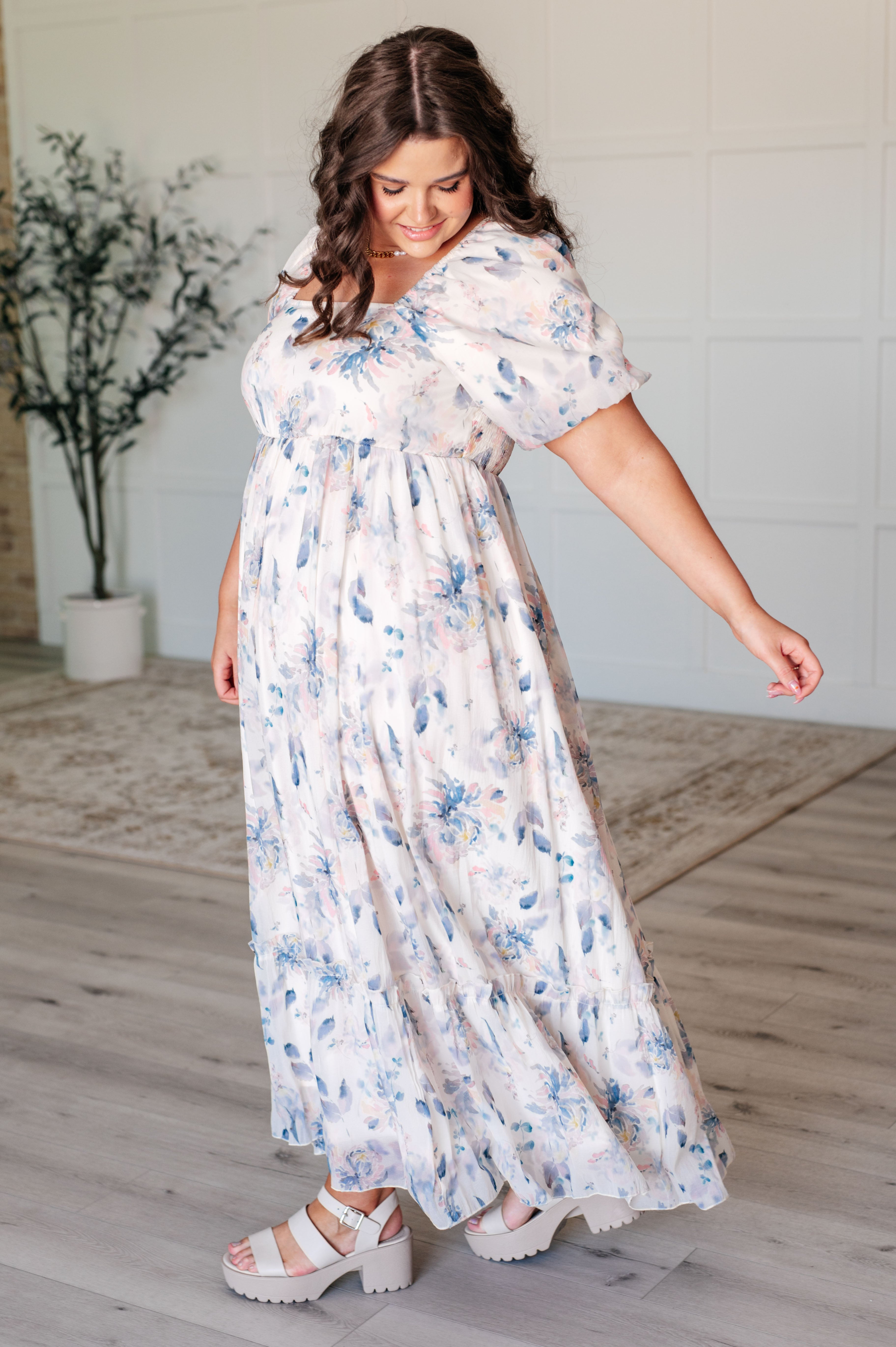 Gentle Yet Strong Balloon Sleeve Floral Maxi Dress Polagram   