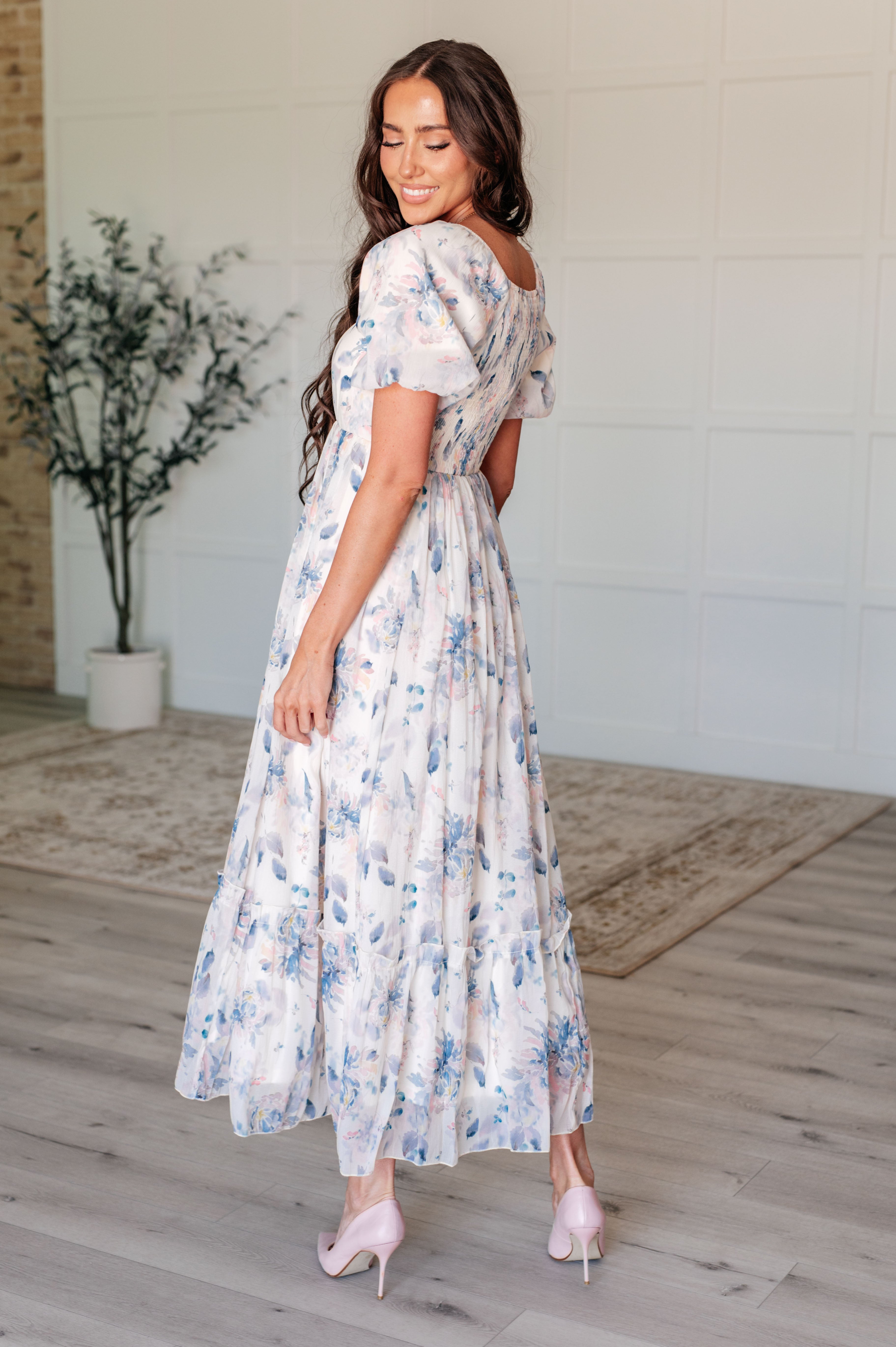 Gentle Yet Strong Balloon Sleeve Floral Maxi Dress Polagram   