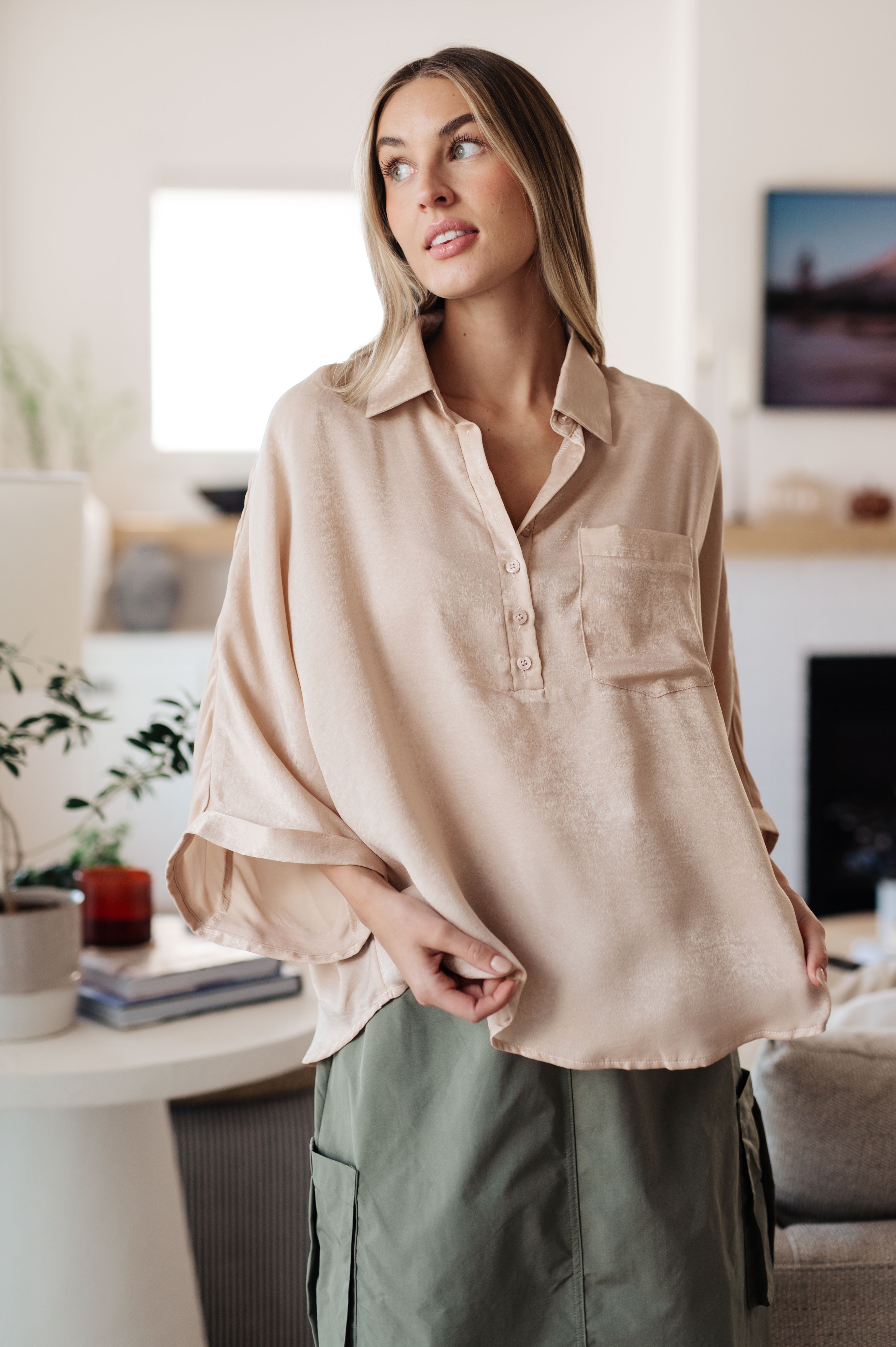 Oversized Dolman Sleeve Top in Champagne Andree By Unit   