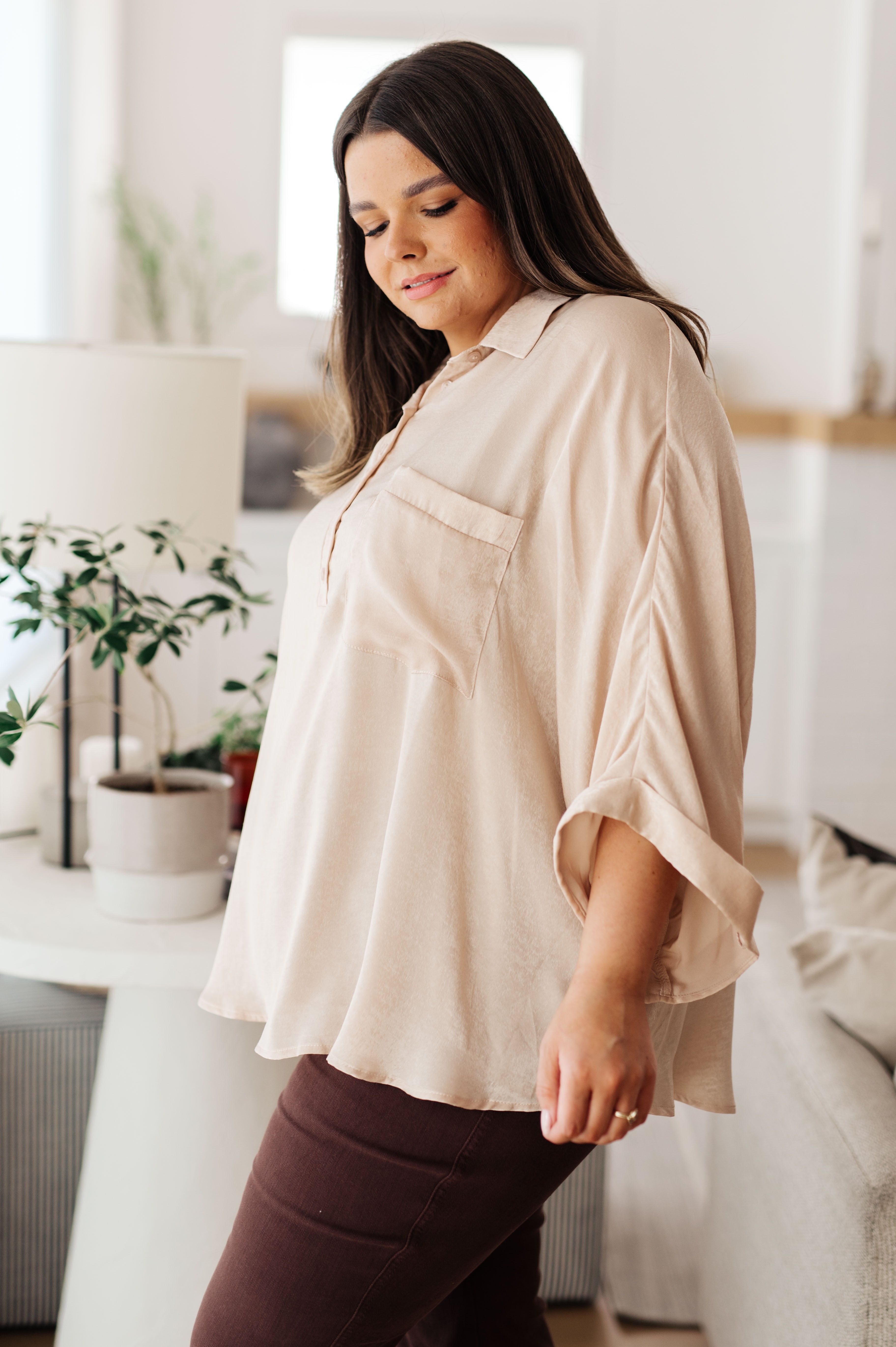 Oversized Dolman Sleeve Top in Champagne Andree By Unit   