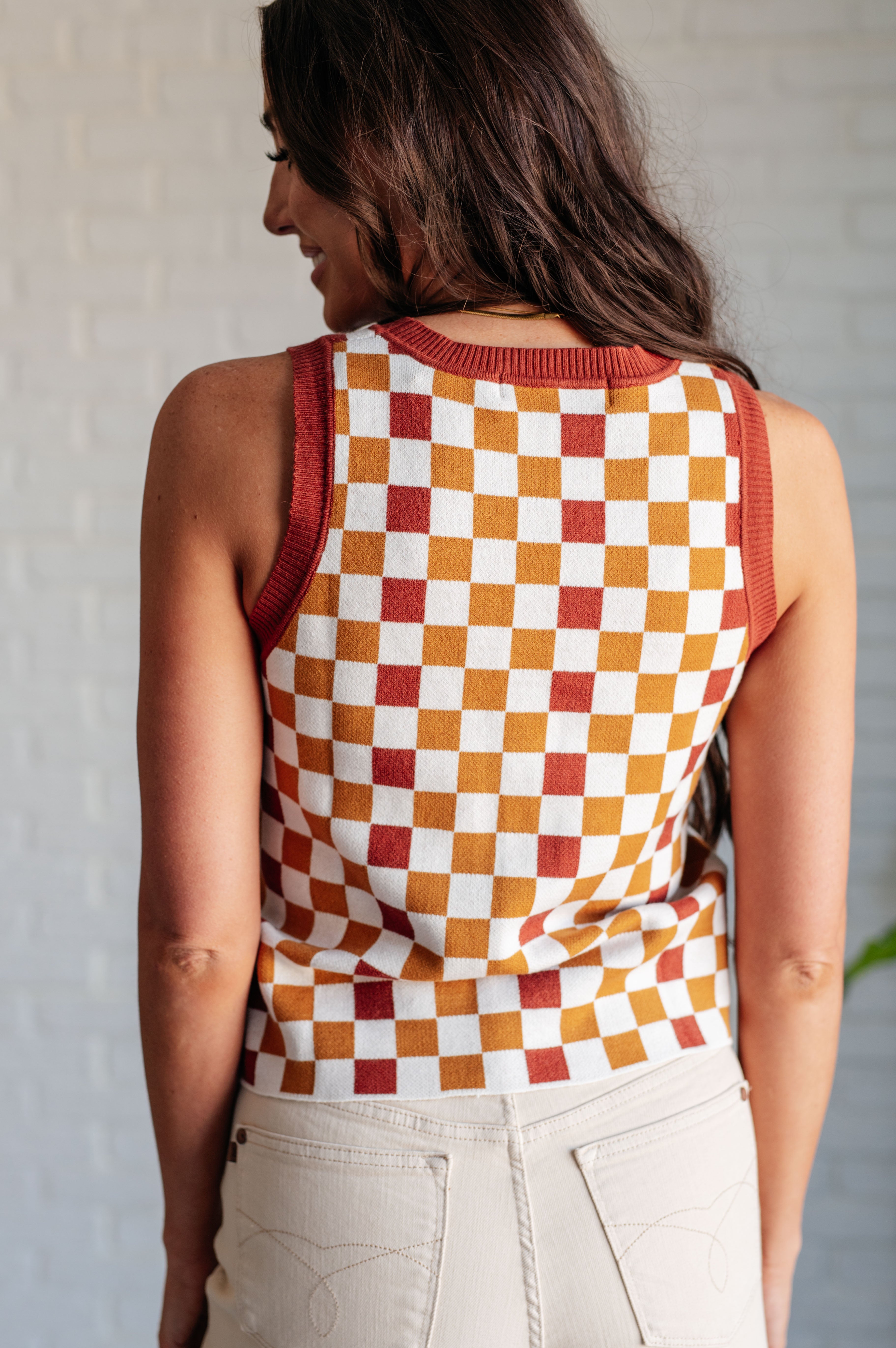 Keeping Score Checkered Knit Tank One Eleven North   