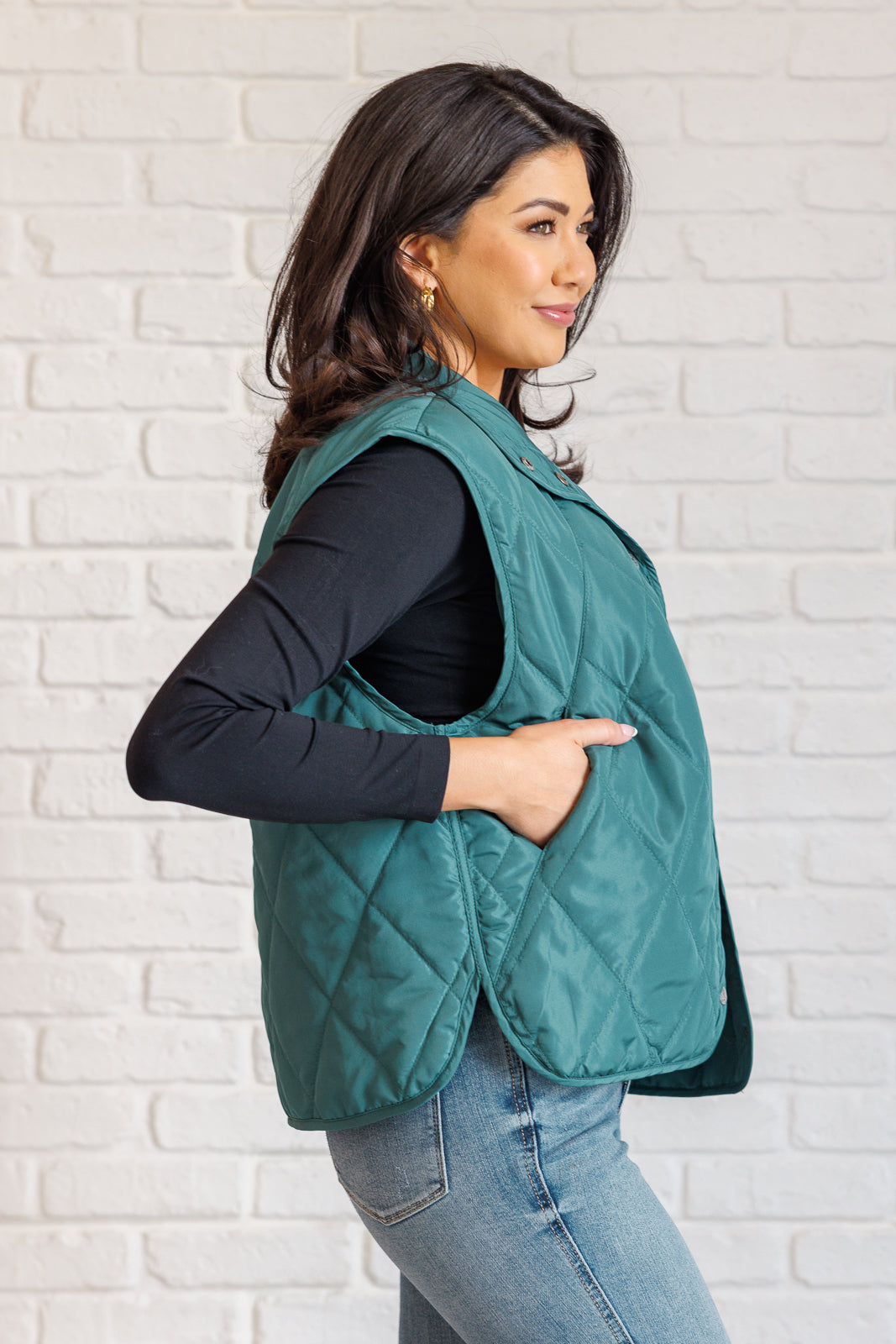 Layering Queen Quilted Puffer Vest in Hunter Green Haptics   