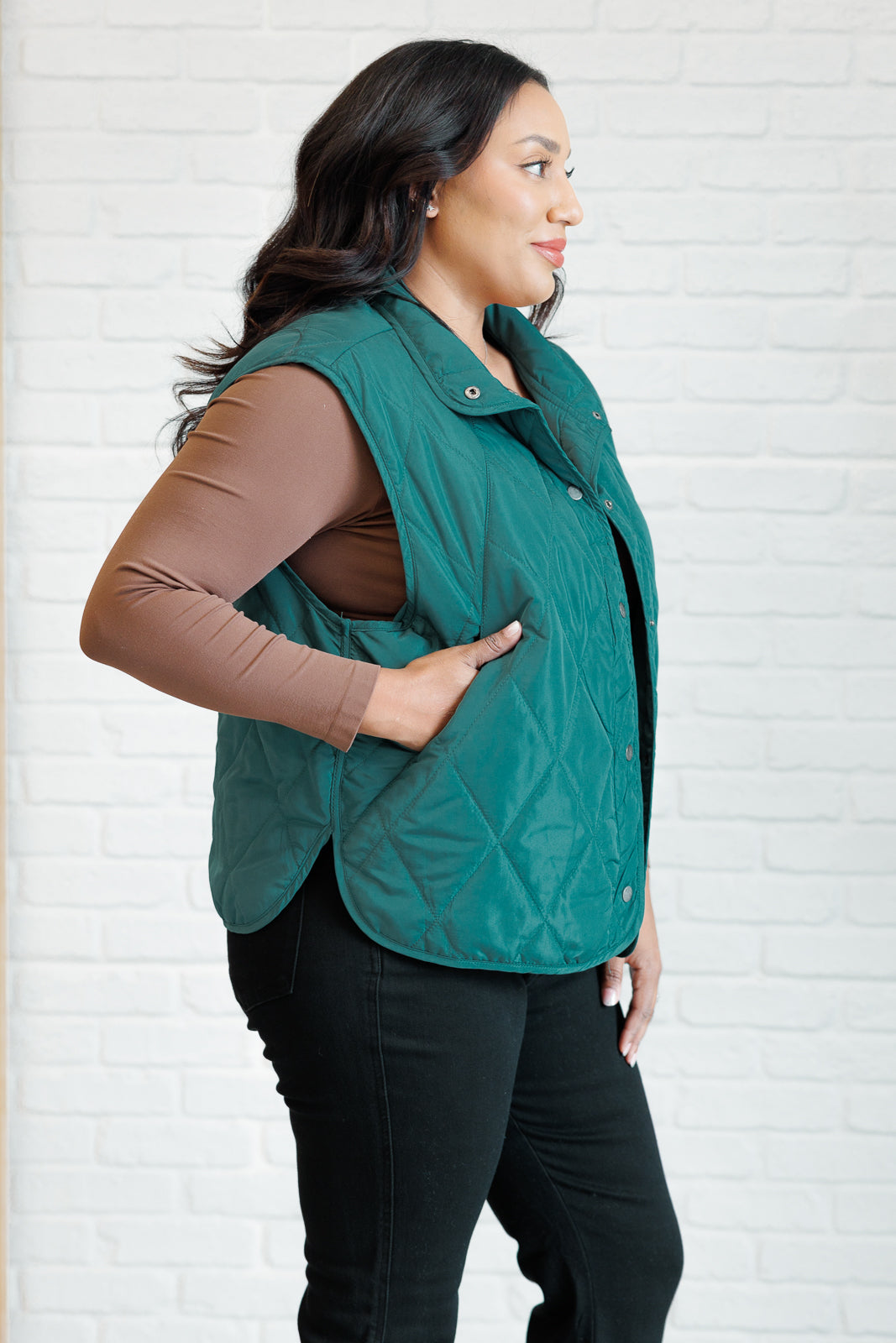 Layering Queen Quilted Puffer Vest in Hunter Green Haptics   