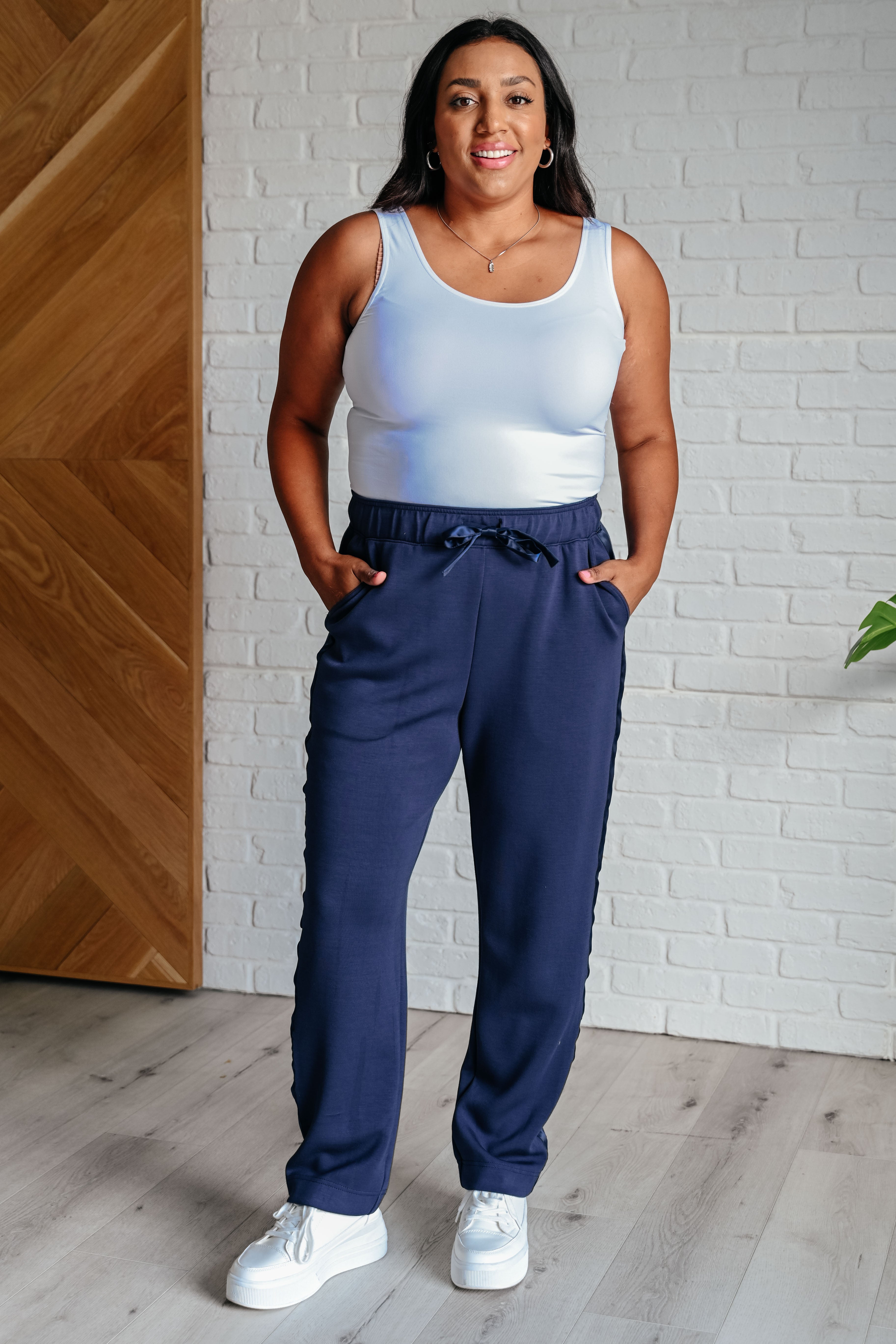 Lysa Satin Stripe Lounge Pants in Smoky Navy Rae Mode   