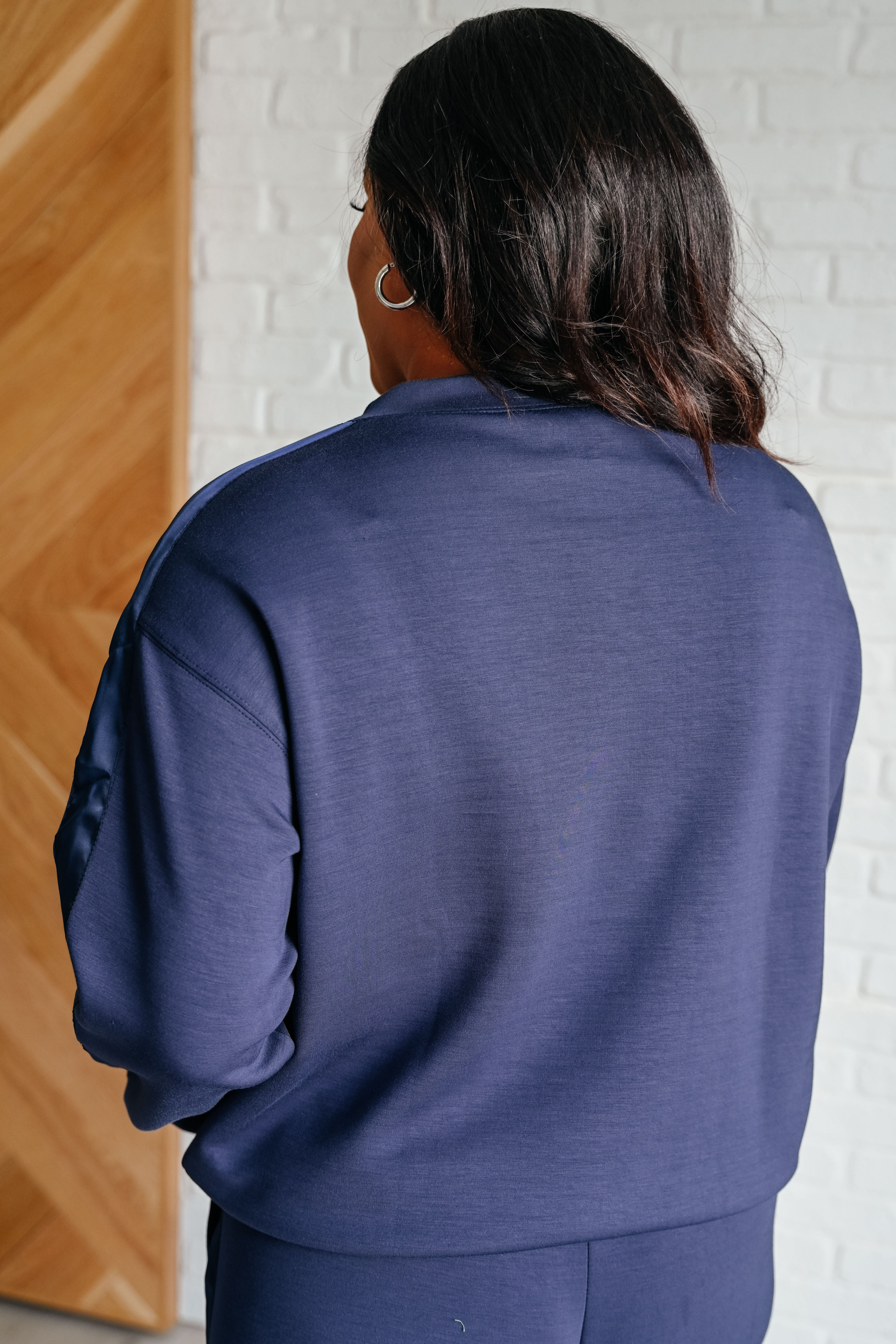 Lysa Satin Stripe Pullover in Smoky Navy Rae Mode   