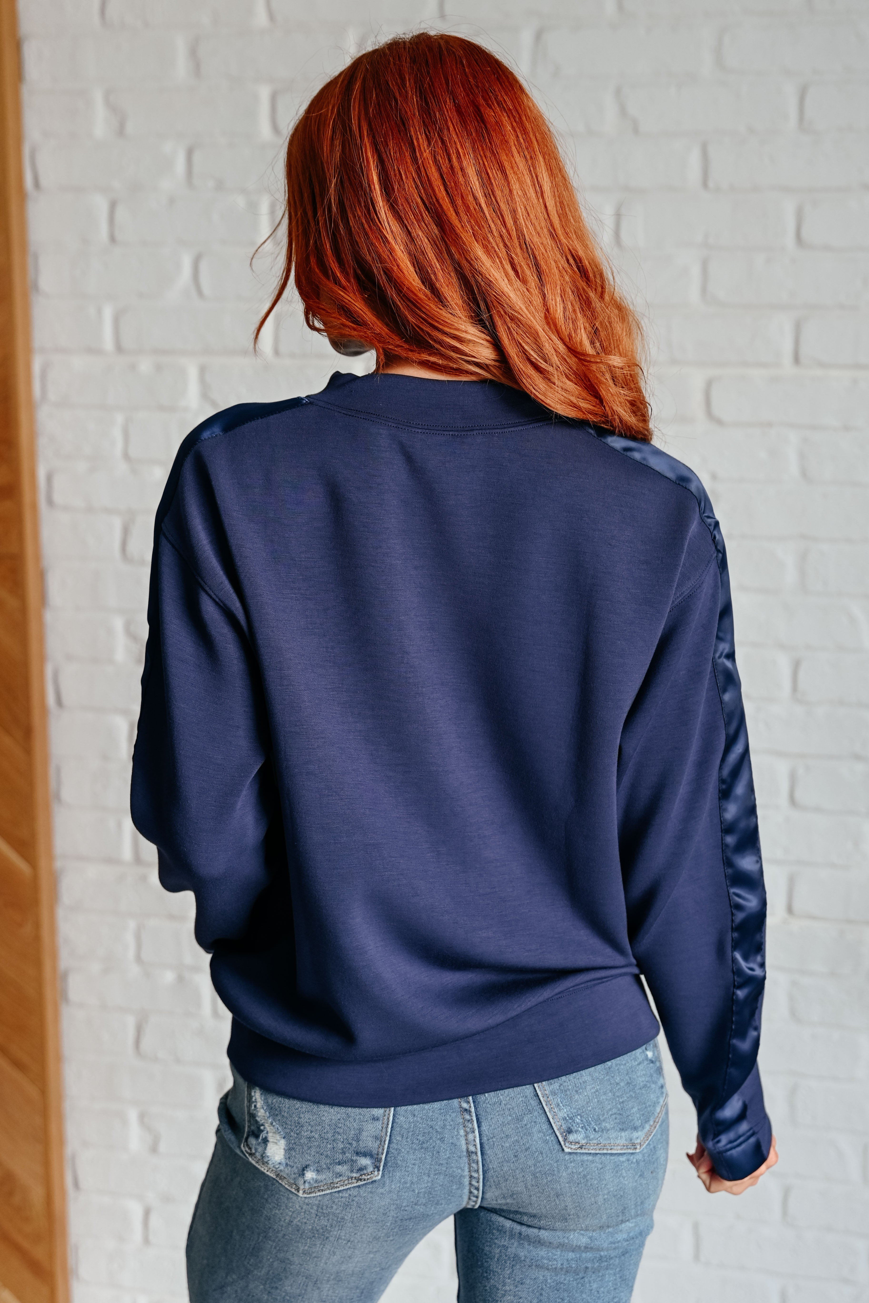 Lysa Satin Stripe Pullover in Smoky Navy Rae Mode   