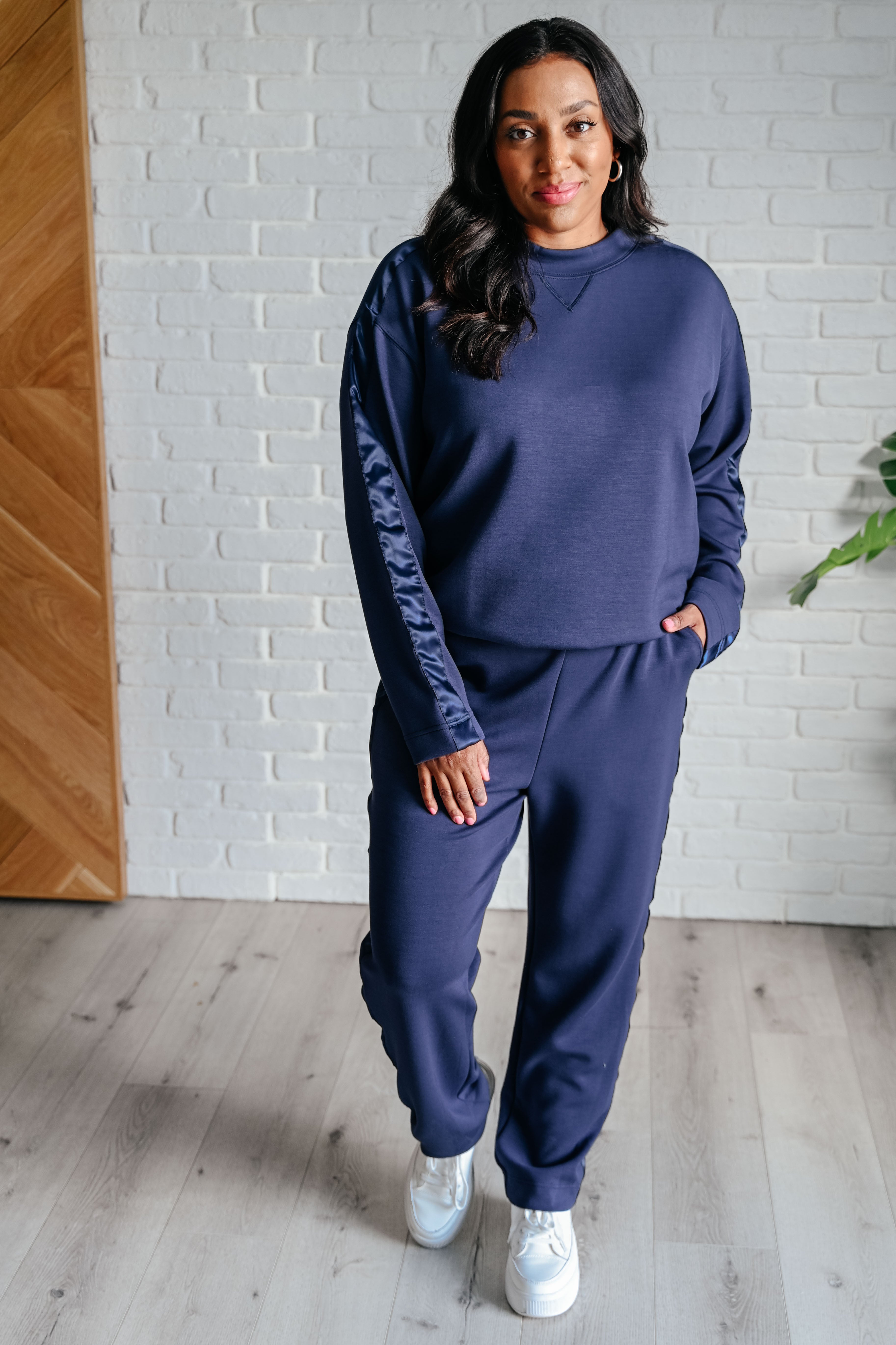 Lysa Satin Stripe Pullover in Smoky Navy Rae Mode   