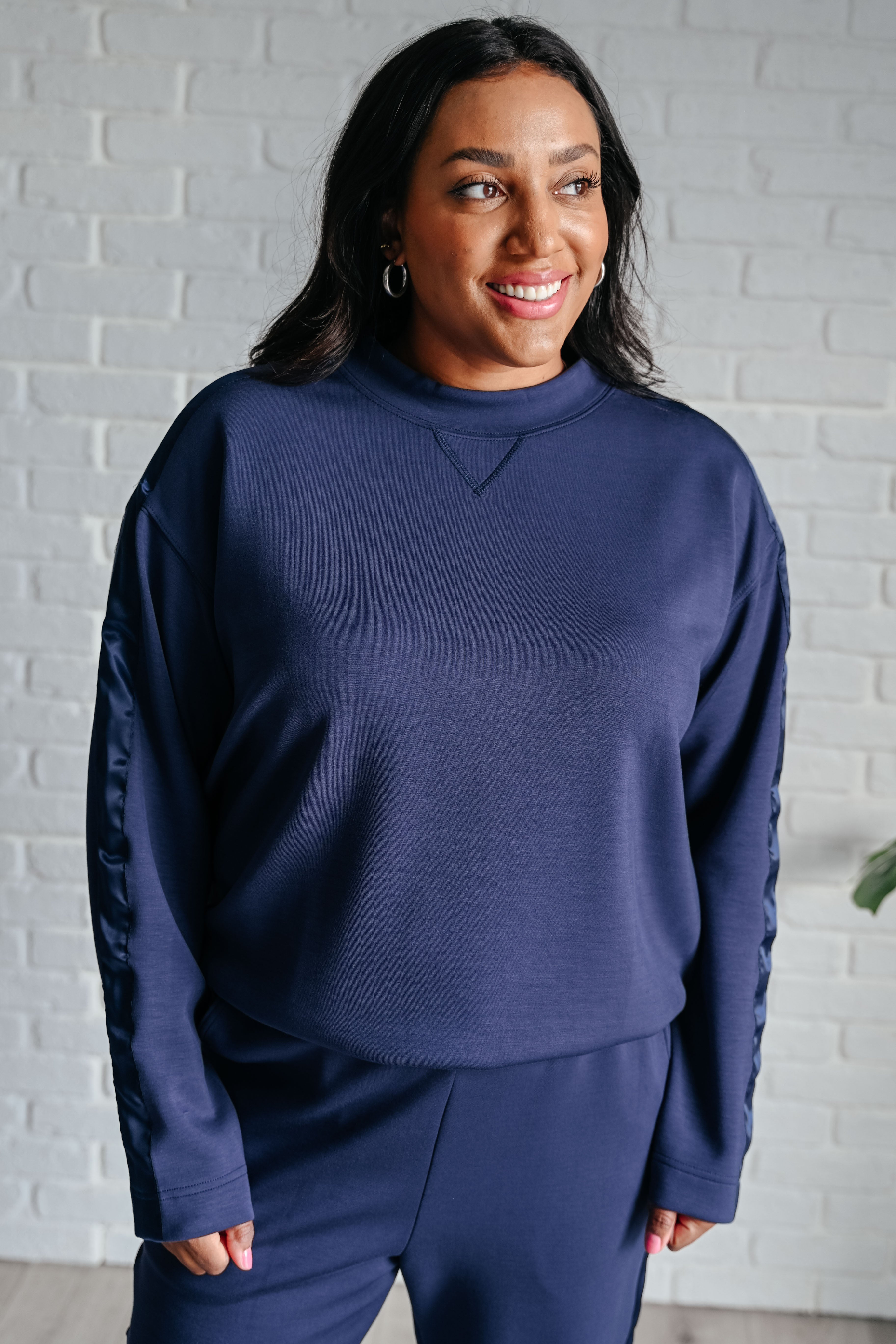 Lysa Satin Stripe Pullover in Smoky Navy Rae Mode   