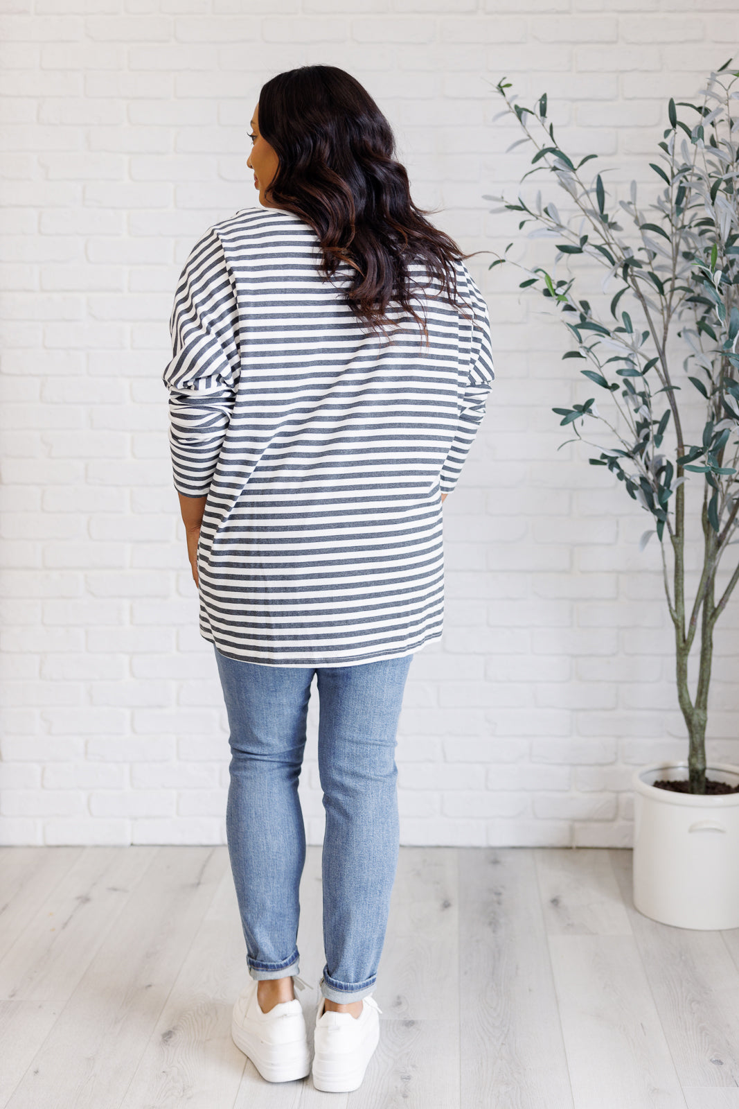 Jersey Knit Striped Oversized Long Sleeve Top One Eleven North   