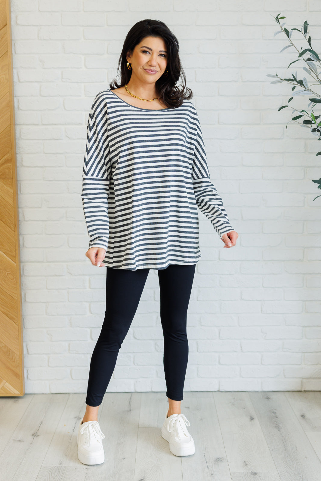 Jersey Knit Striped Oversized Long Sleeve Top One Eleven North   